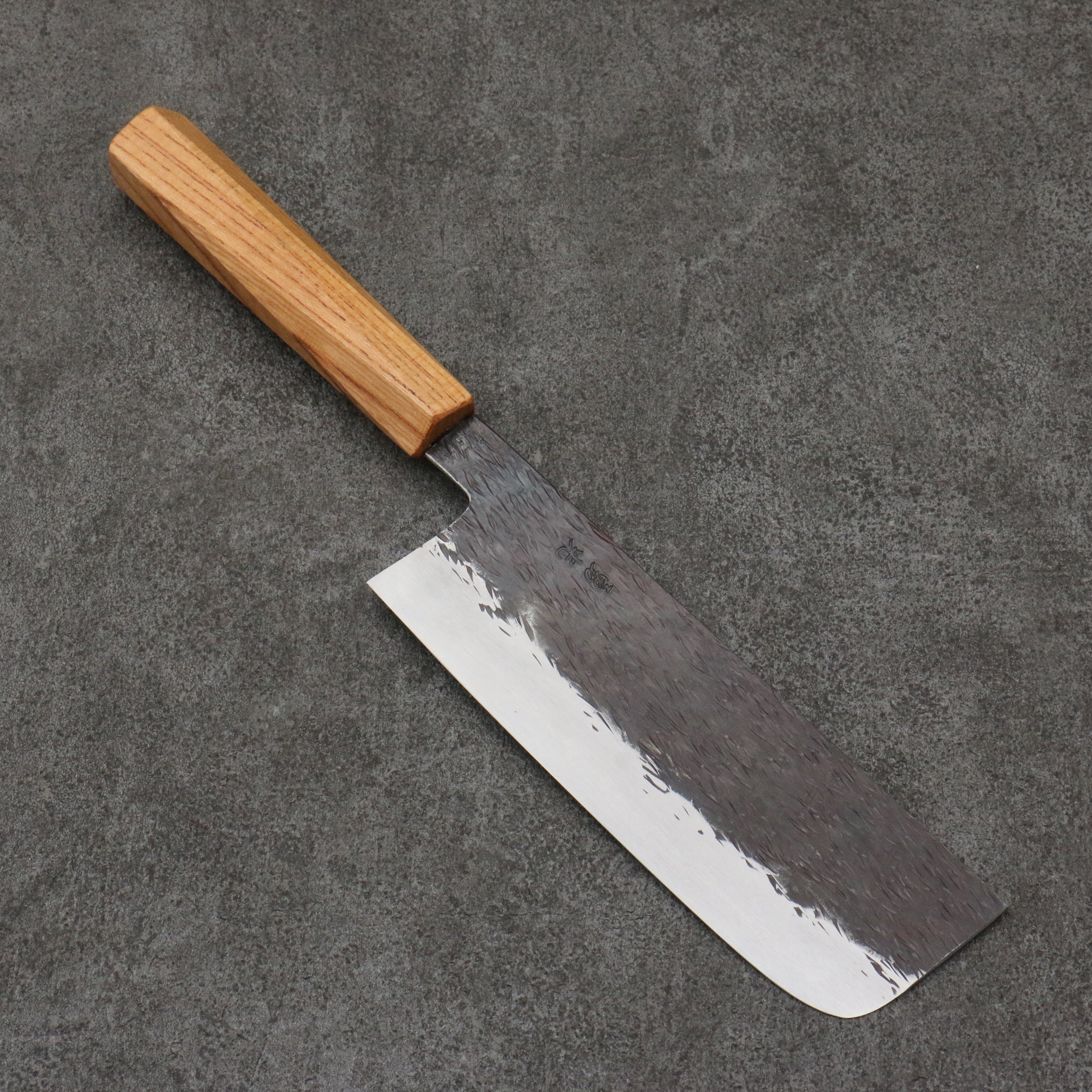 Isamitsu Abe White Steel No.1 Hammered Nakiri 165mm Oak (pentagonal) Handle - Japanny - Best Japanese Knife