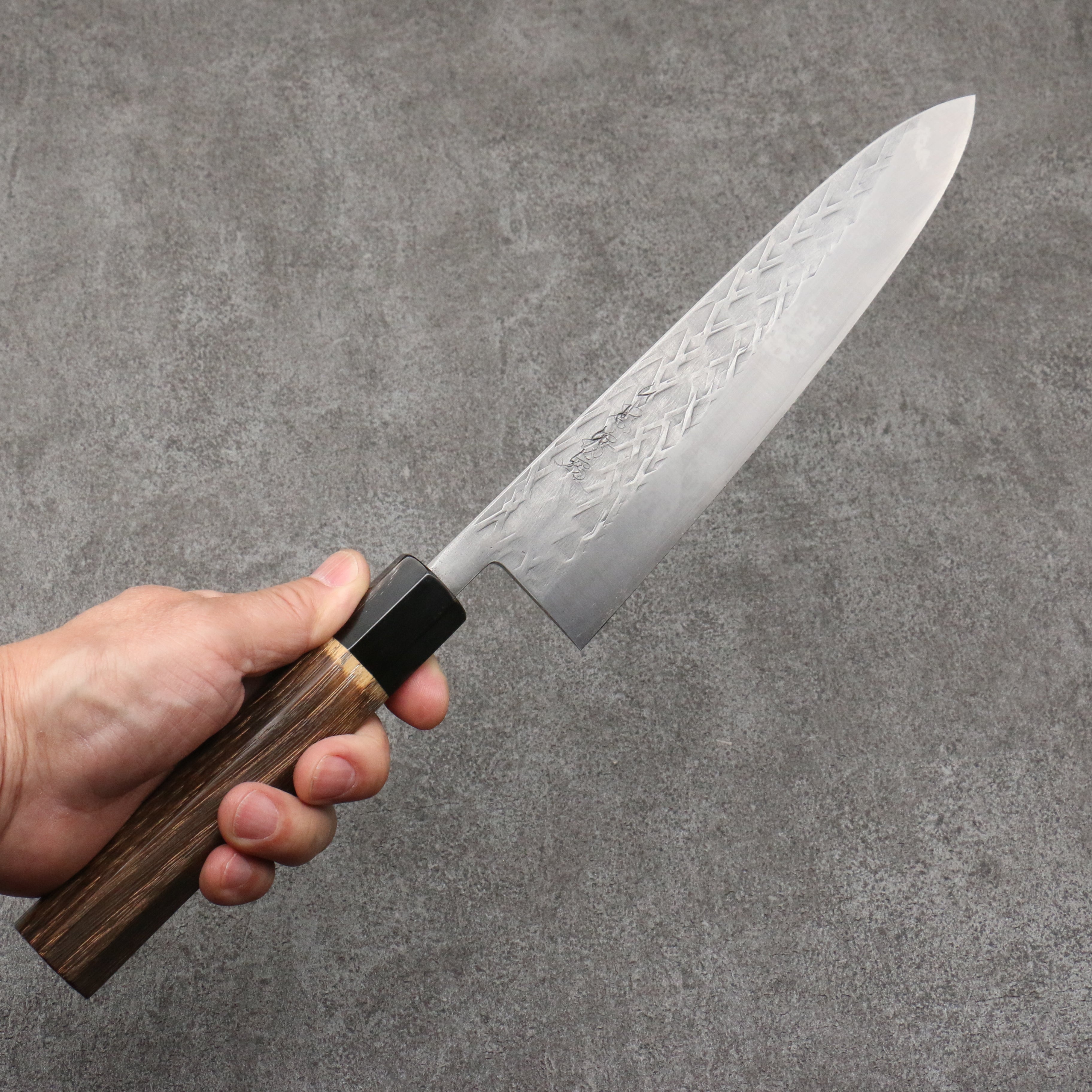 Tadafusa SLD Hammered Gyuto 210mm Burnt Walnut Handle - Japanny - Best Japanese Knife
