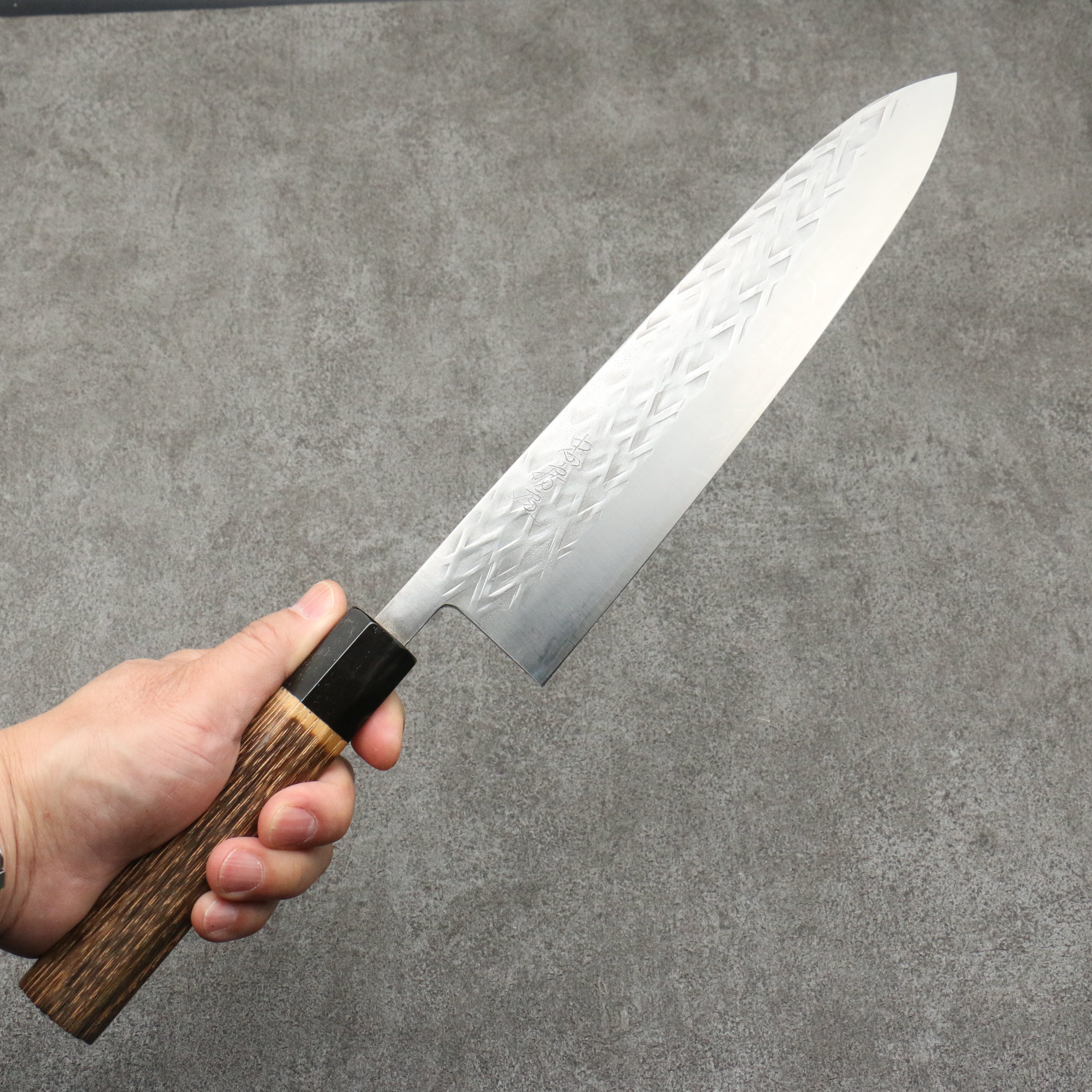 Tadafusa SLD Hammered Gyuto 240mm Burnt Walnut Handle - Japanny - Best Japanese Knife
