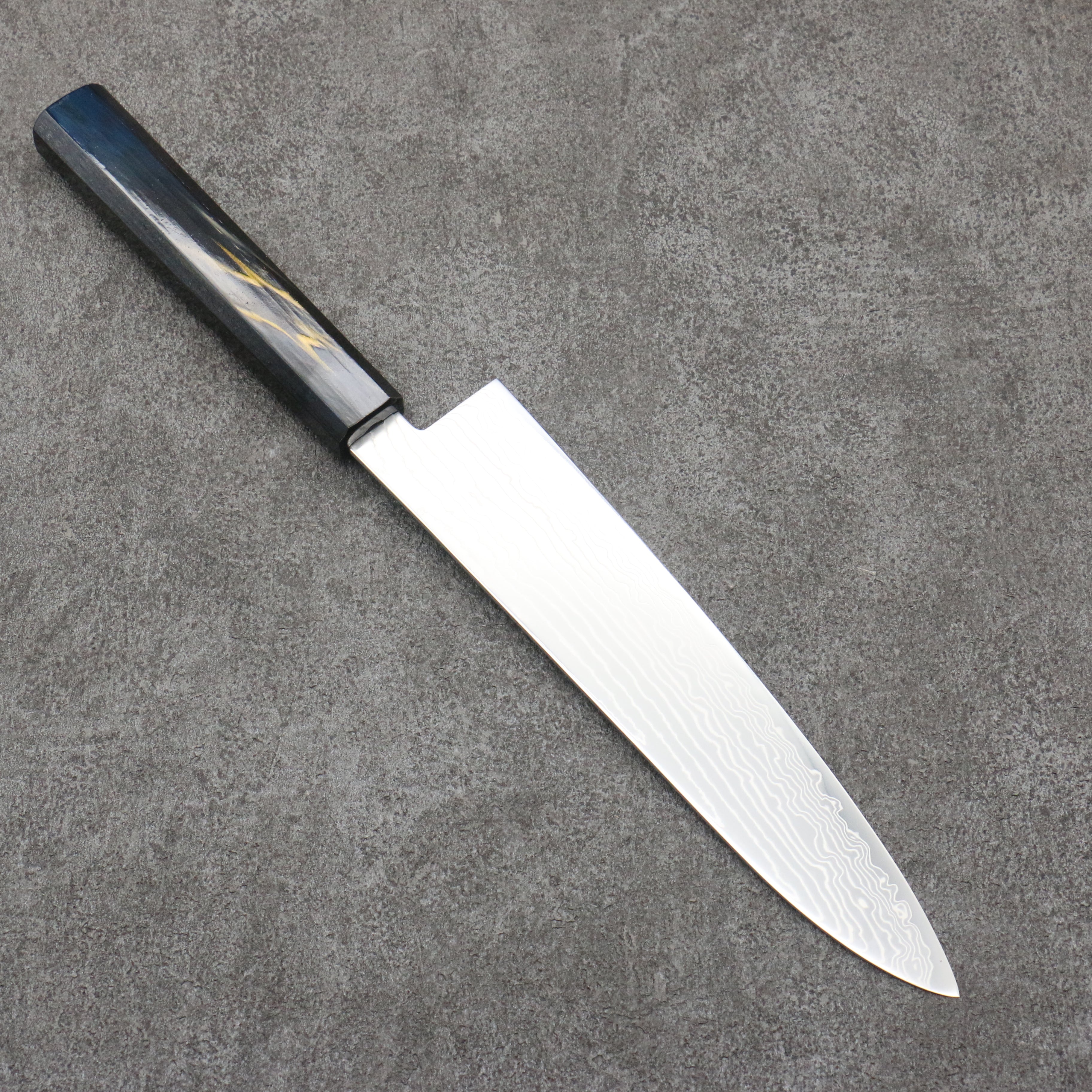 Kajin Cobalt Special Steel Damascus Gyuto 210mm Dark Blue and Gold Lacquered Handle - Japanny - Best Japanese Knife