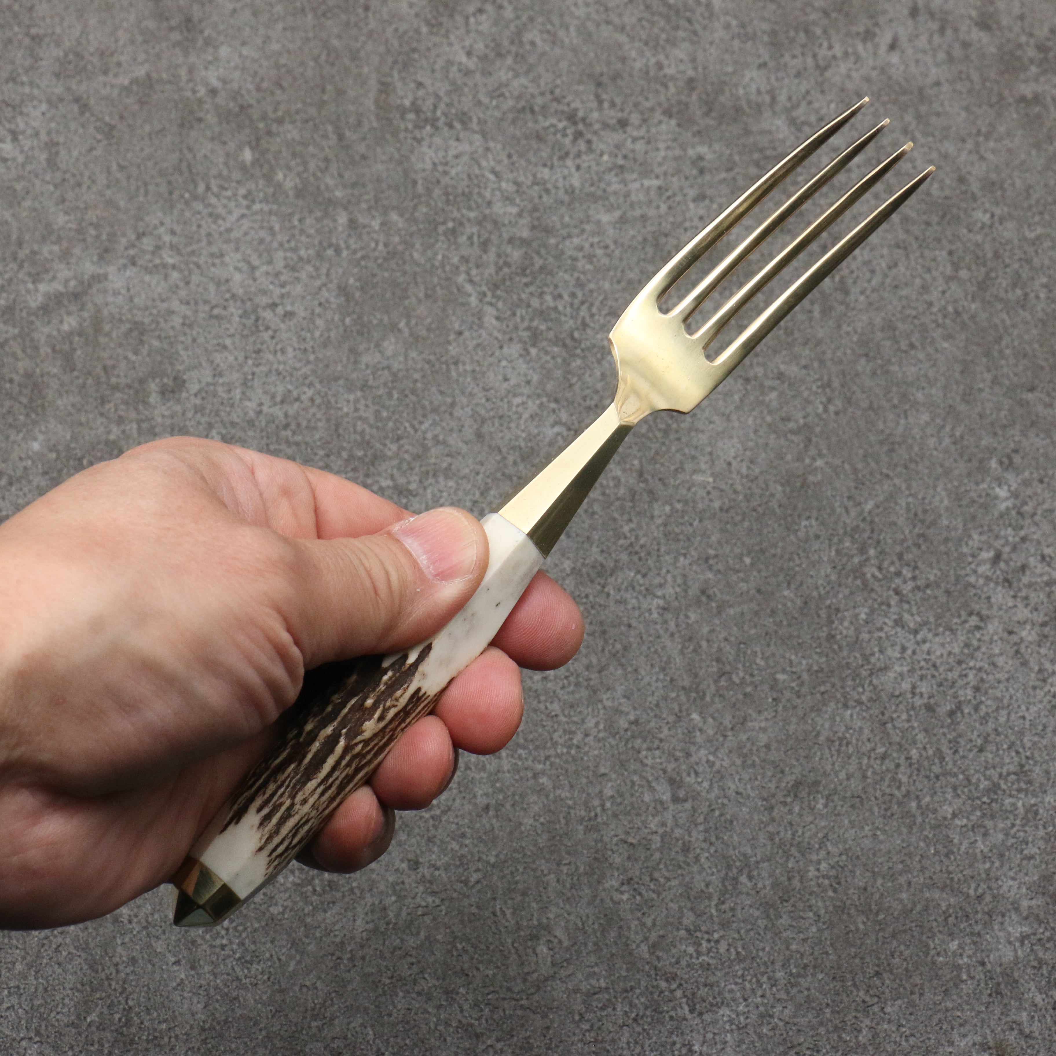 Meguru Stainless Steel Fork Stag Handle - Japanny - Best Japanese Knife