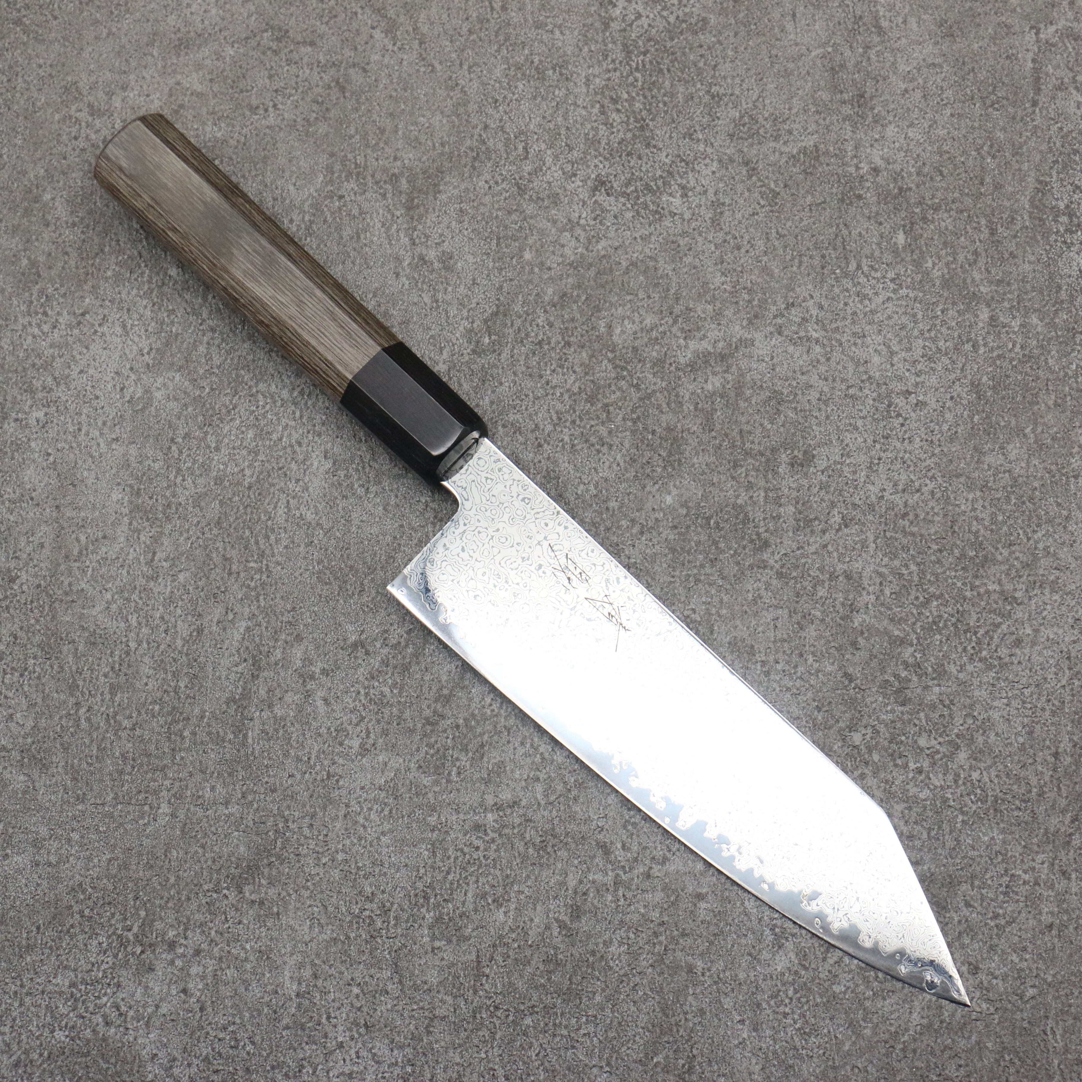 Seisuke VG10 Black Damascus Mirrored Finish Kiritsuke Santoku 180mm Gray Pakka wood Handle - Japanny - Best Japanese Knife