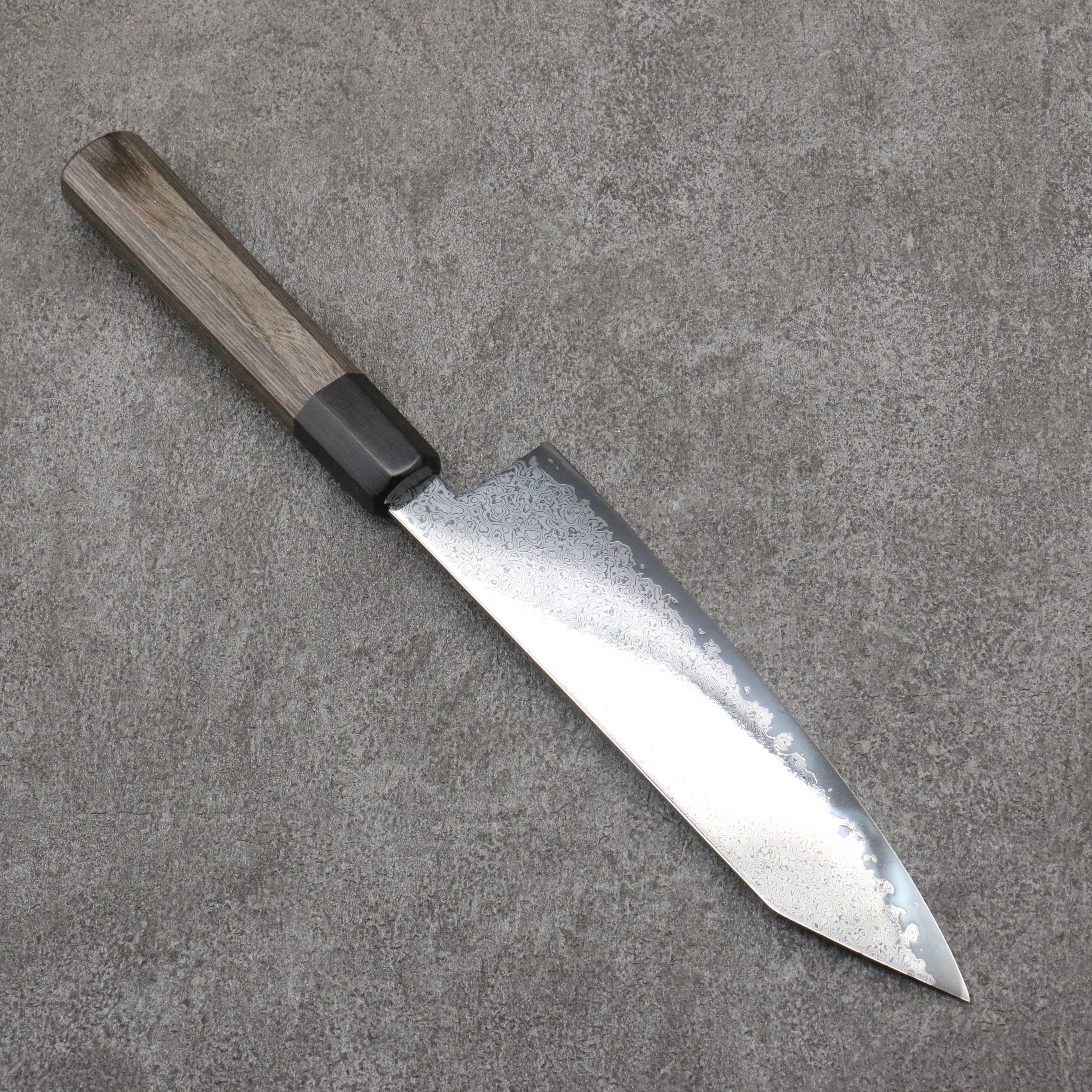 Seisuke VG10 Black Damascus Mirrored Finish Kiritsuke Santoku 180mm Gray Pakka wood Handle - Japanny - Best Japanese Knife