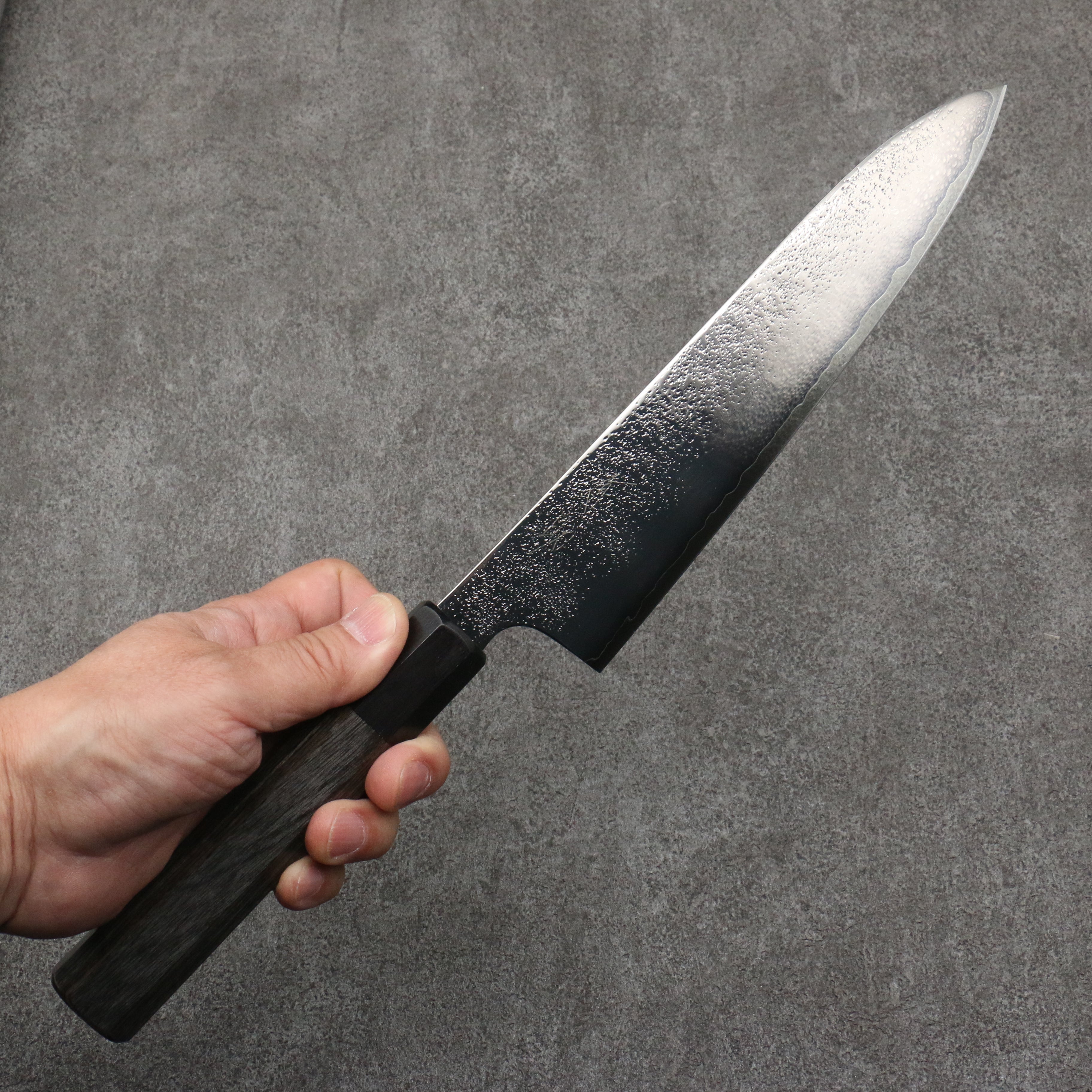 Seisuke VG5 Black Nashiji Mirrored Finish Gyuto 210mm Gray Pakka wood Handle - Japanny - Best Japanese Knife