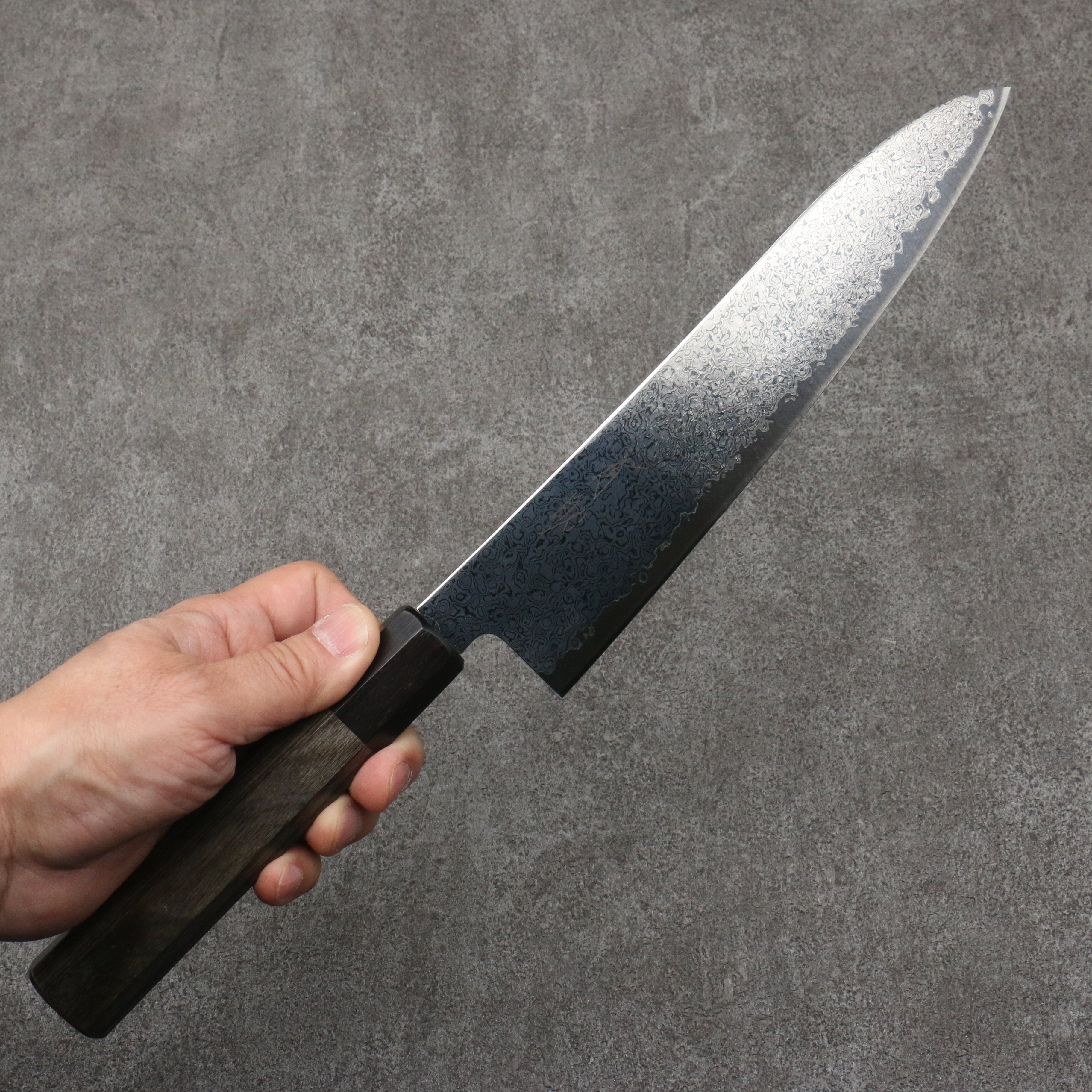 Seisuke VG10 Black Damascus Mirrored Finish Gyuto 210mm Gray Pakka wood Handle - Japanny - Best Japanese Knife