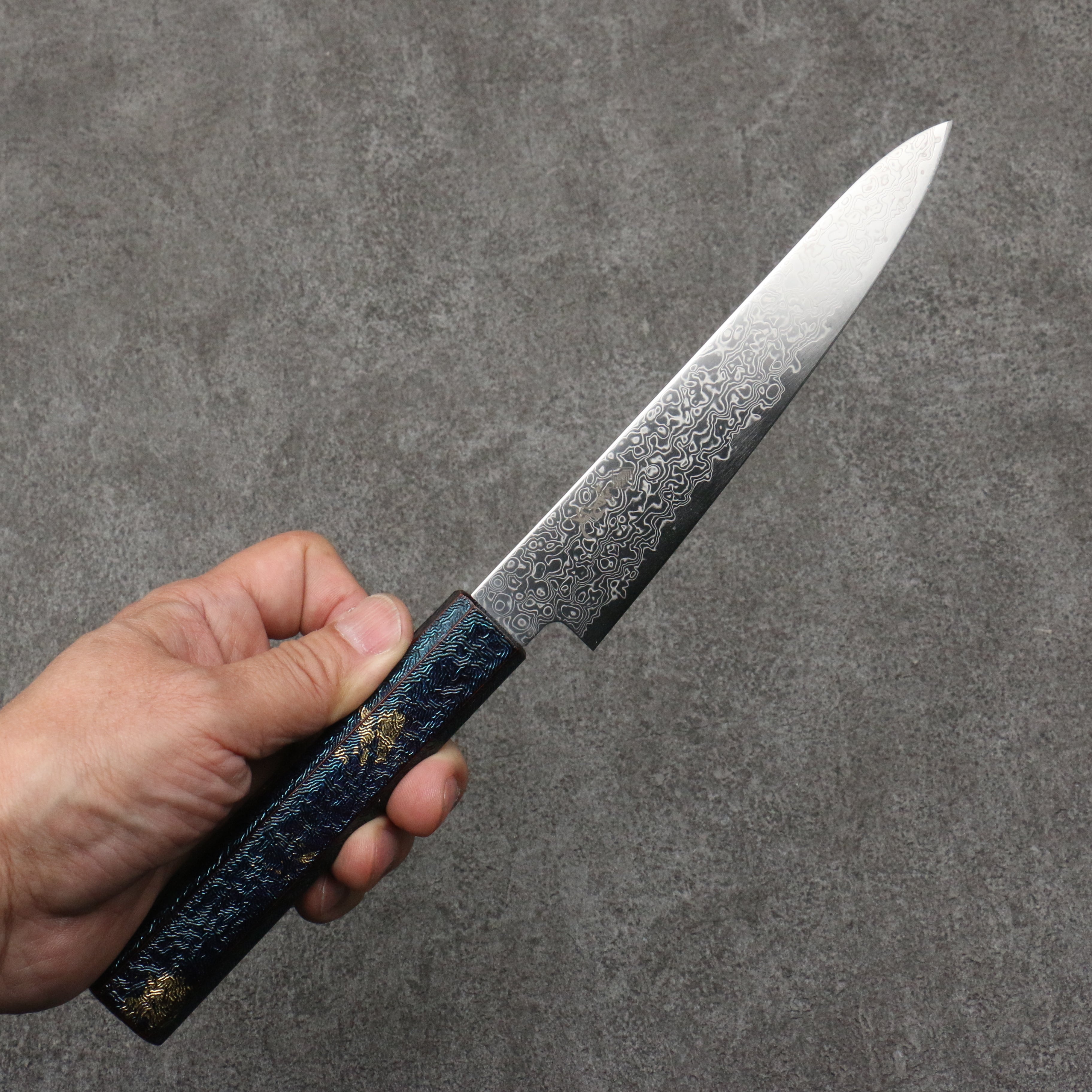 Kanjyo SG2 Damascus Petty-Utility 150mm Blue Lacquered Handle - Japanny - Best Japanese Knife