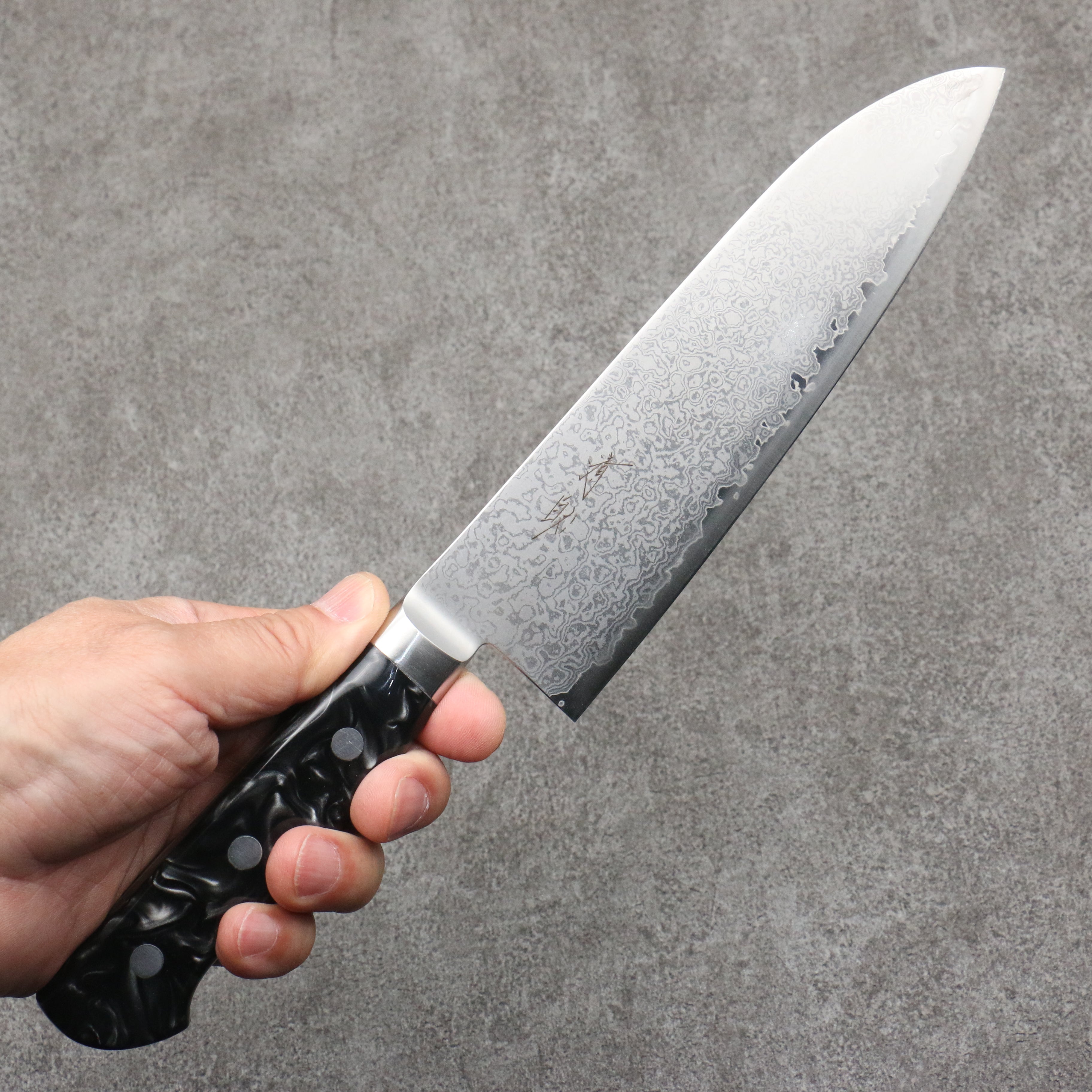 Seisuke VG5 Damascus Santoku 175mm Black Marbled Resin Handle - Japanny - Best Japanese Knife