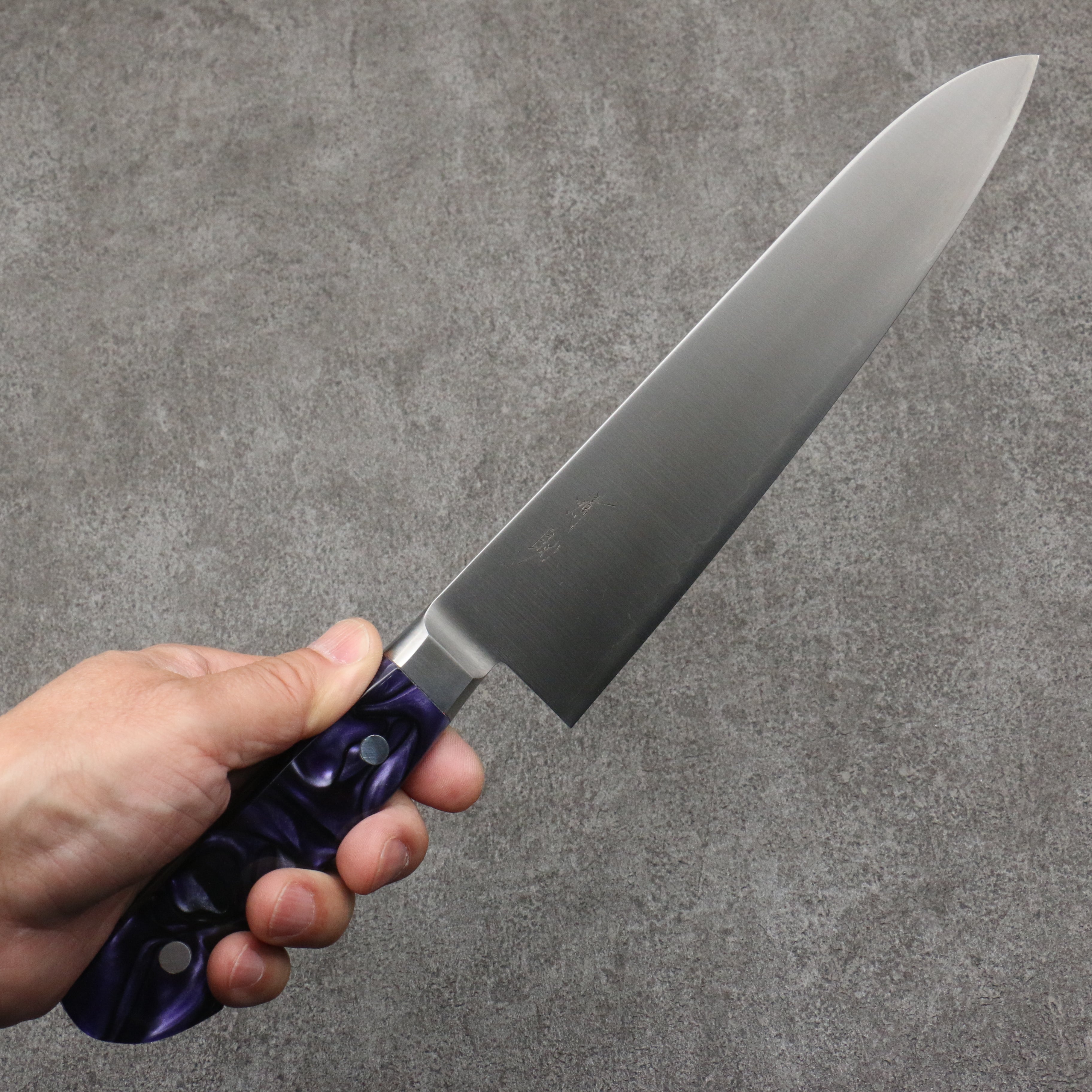 Seisuke VG5 Migaki Finished Gyuto 210mm Purple Marbled Resin Handle - Japanny - Best Japanese Knife
