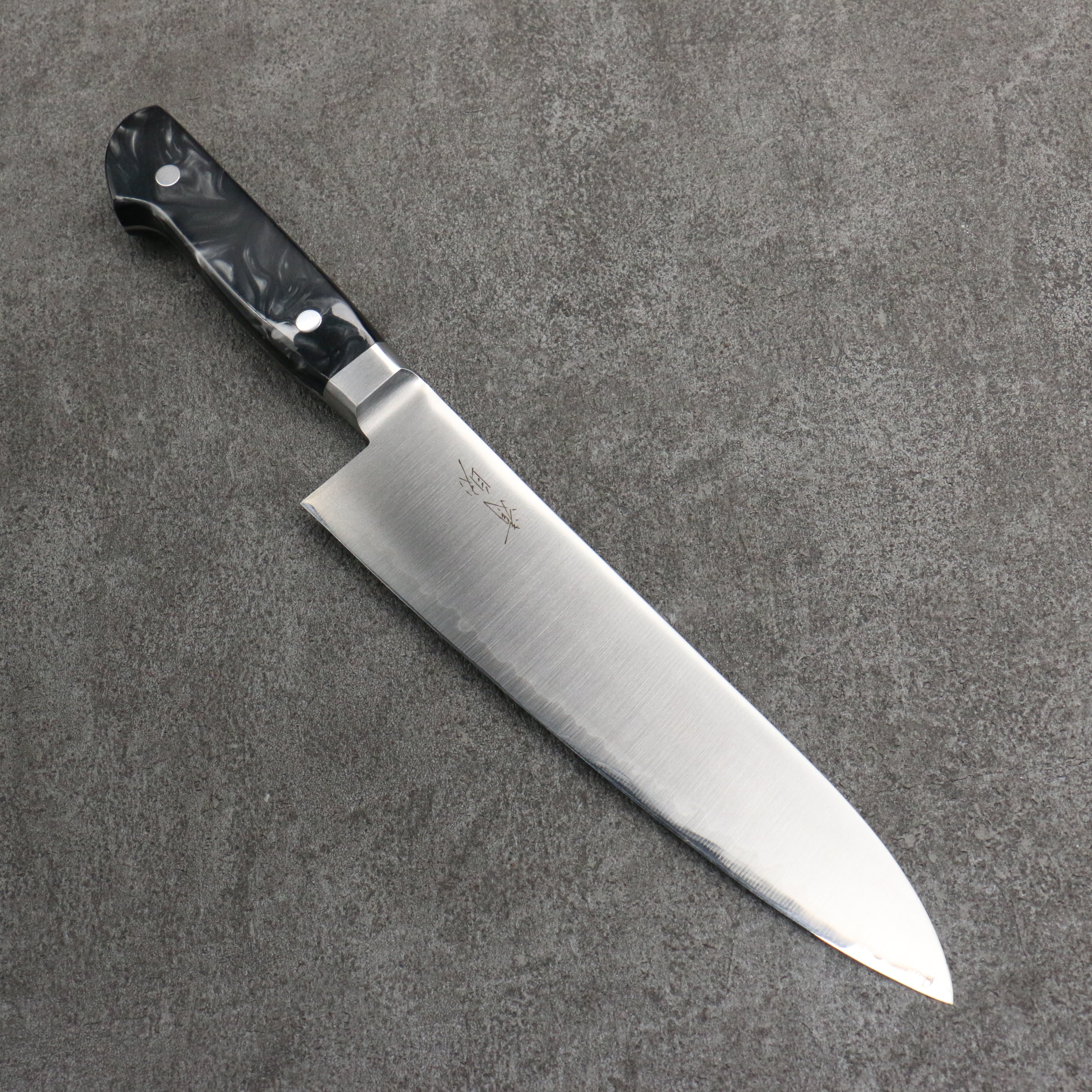 Seisuke VG5 Migaki Finished Gyuto 210mm Black Marbled Resin Handle - Japanny - Best Japanese Knife