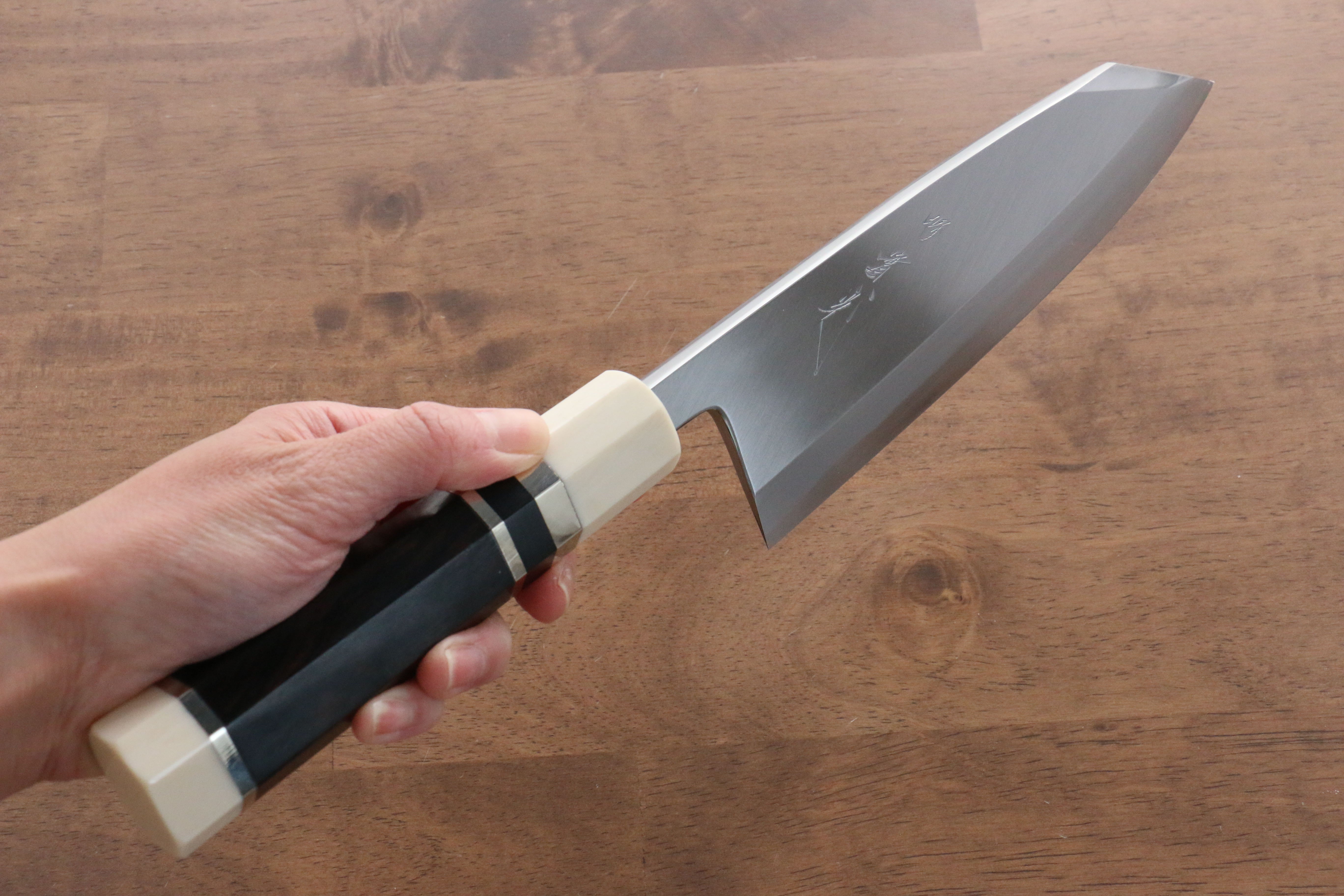 Jikko Shiko Blue Steel Kiritsuke Deba 180mm Ebony with Double Ring Handle - Japanny - Best Japanese Knife