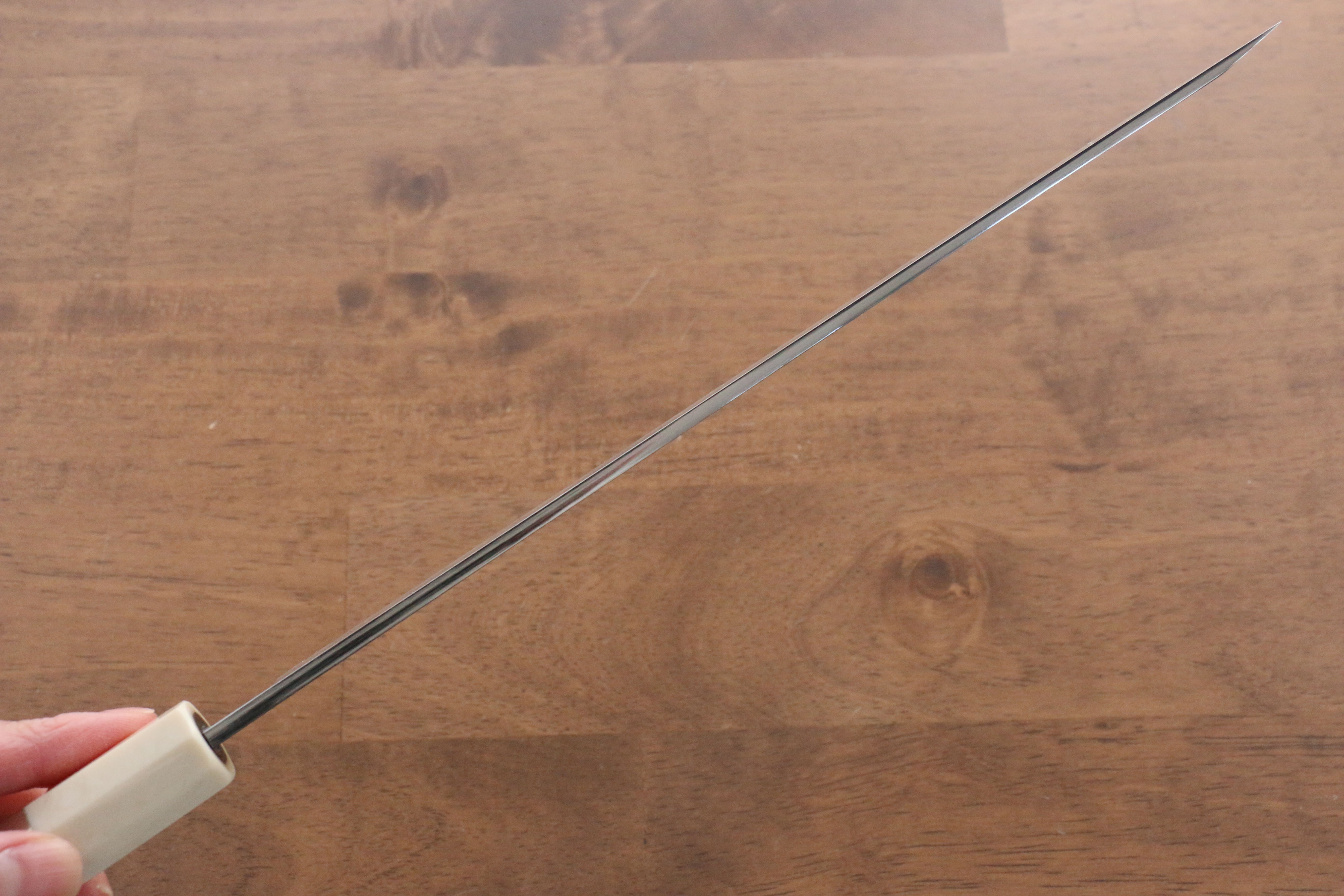 Jikko Shiko Blue Steel Sakimaru Yanagiba 240mm Ebony with Double Ring Handle - Japanny - Best Japanese Knife