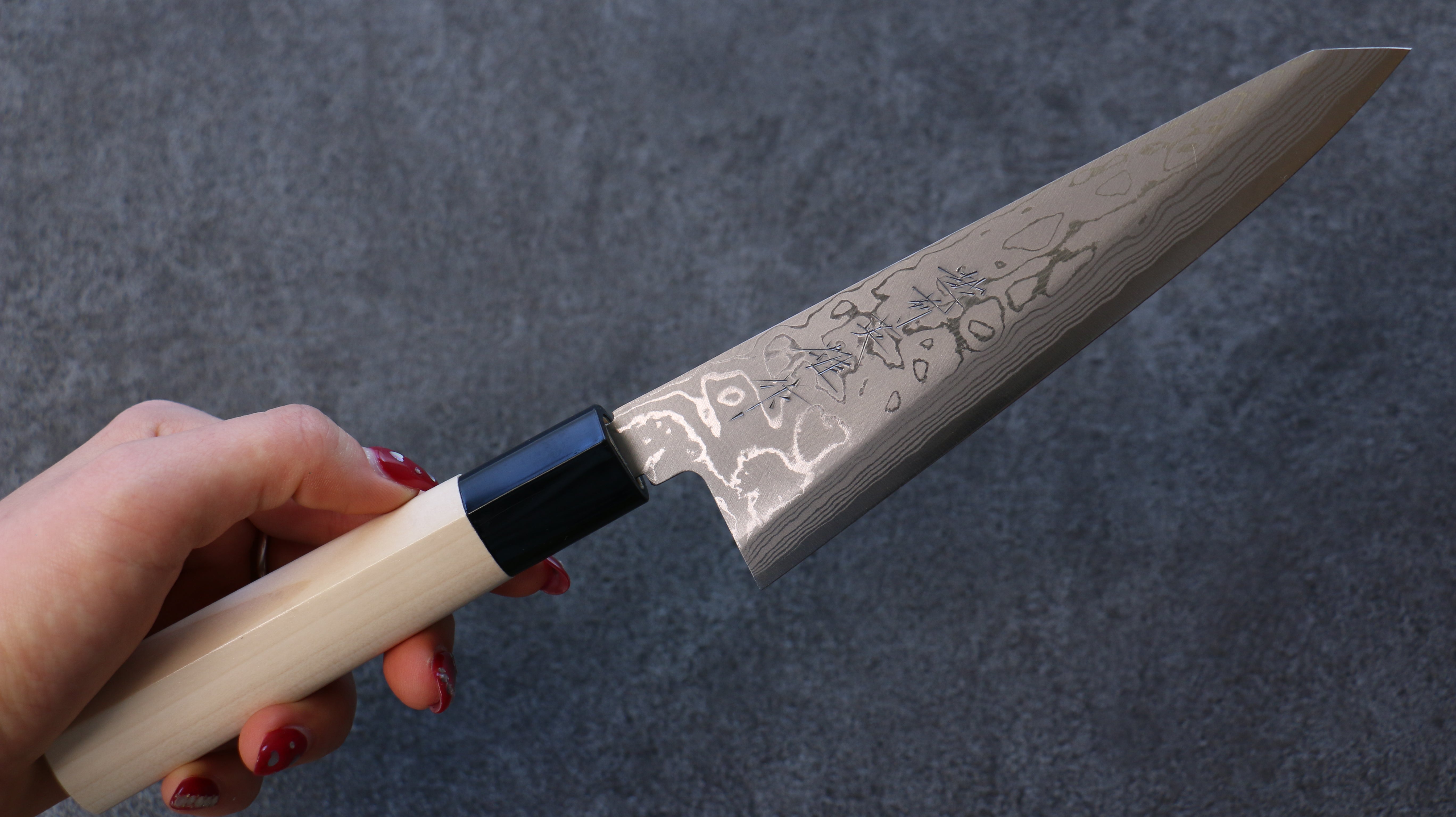 Hideo Kitaoka Blue Steel No.2 Damascus Honesuki Boning 150mm Magnolia Handle - Japanny - Best Japanese Knife