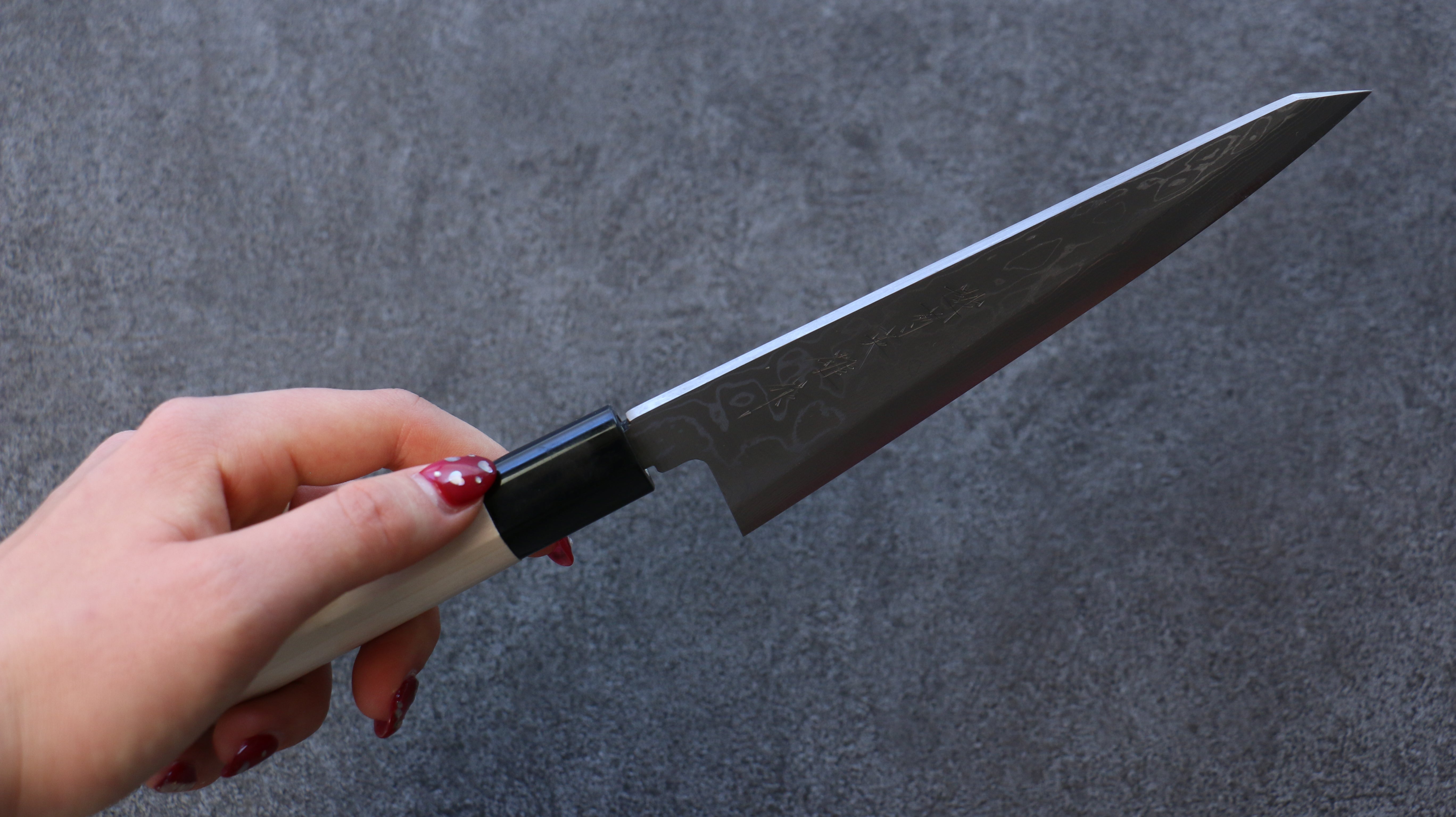 Hideo Kitaoka Blue Steel No.2 Damascus Honesuki Boning 150mm Magnolia Handle - Japanny - Best Japanese Knife