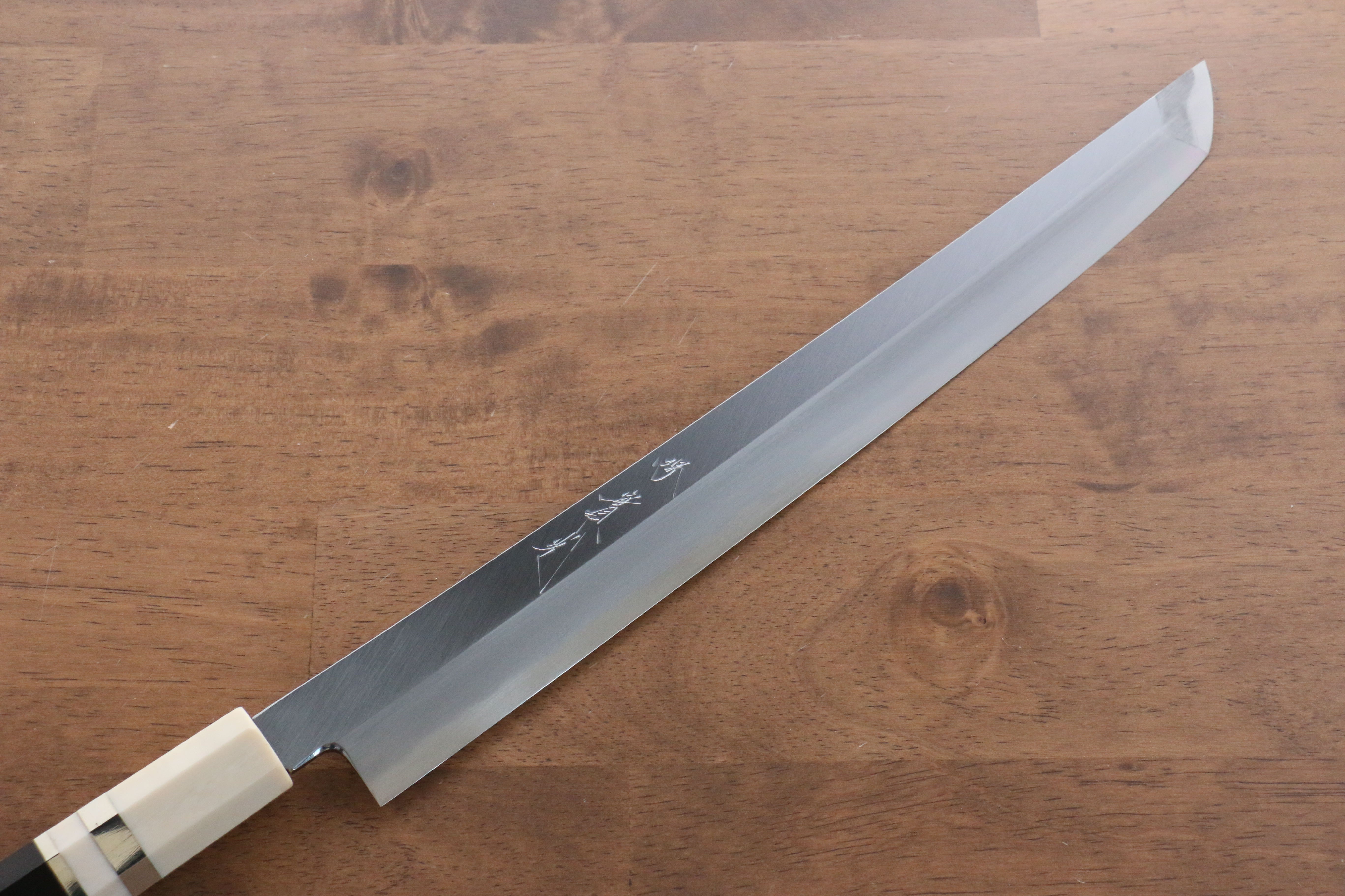 Jikko Shiko Blue Steel Sakimaru Yanagiba 300mm Ebony with Double Ring Handle - Japanny - Best Japanese Knife