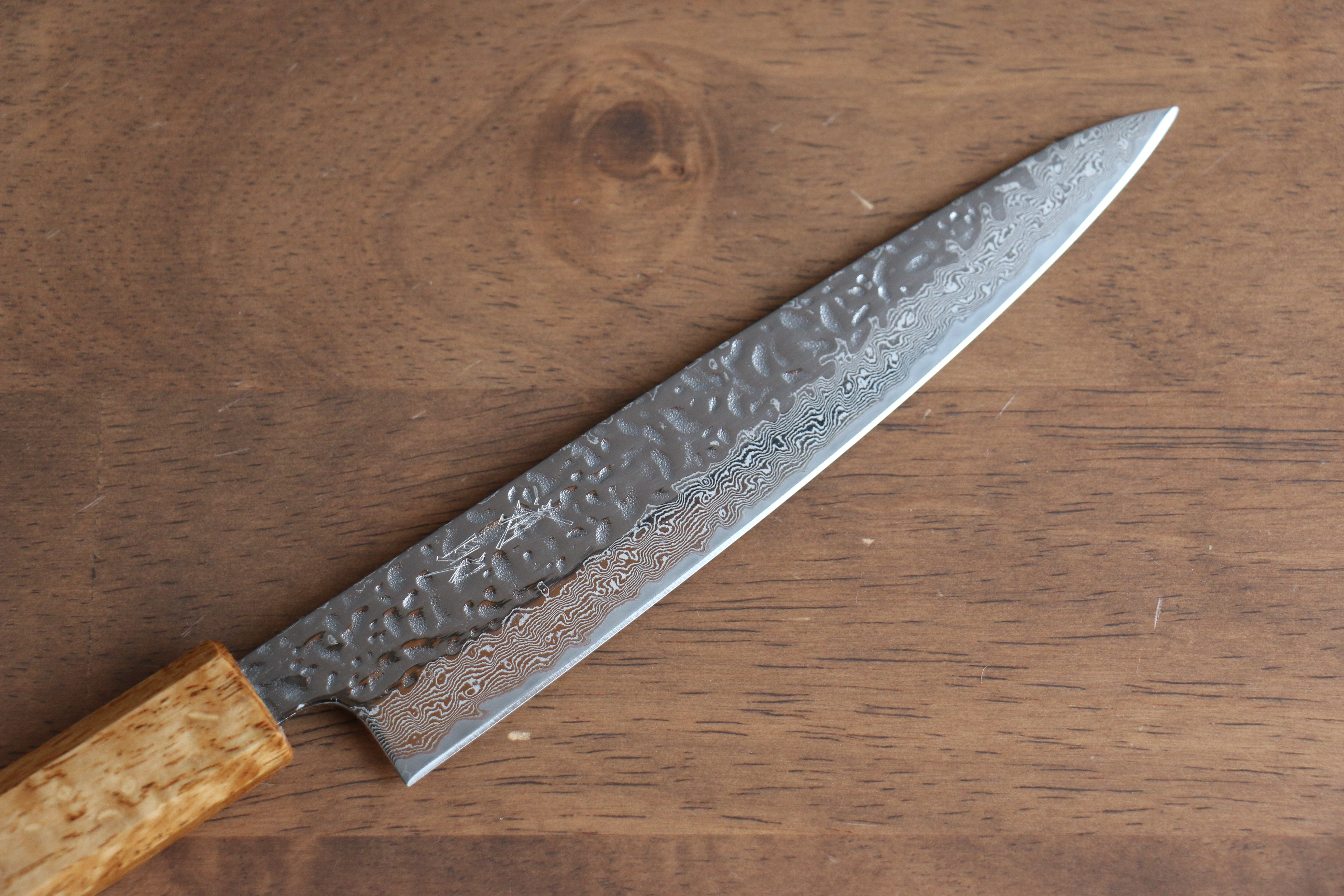 Seisuke Tsukikage AUS10 Migaki Finished Hammered Damascus Petty-Utility 150mm Oak Handle - Japanny - Best Japanese Knife