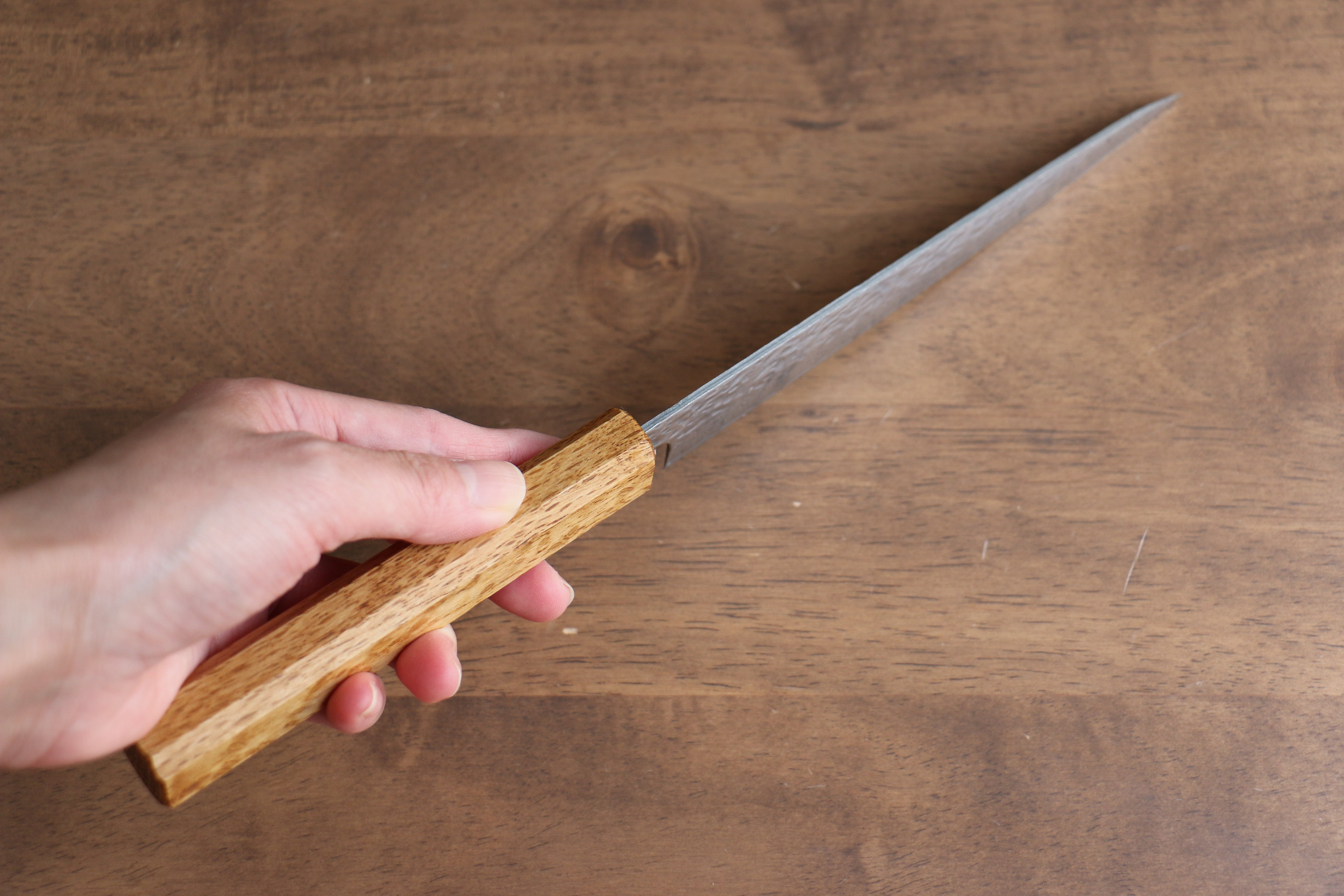 Seisuke Tsukikage AUS10 Migaki Finished Hammered Damascus Petty-Utility 150mm Oak Handle - Japanny - Best Japanese Knife