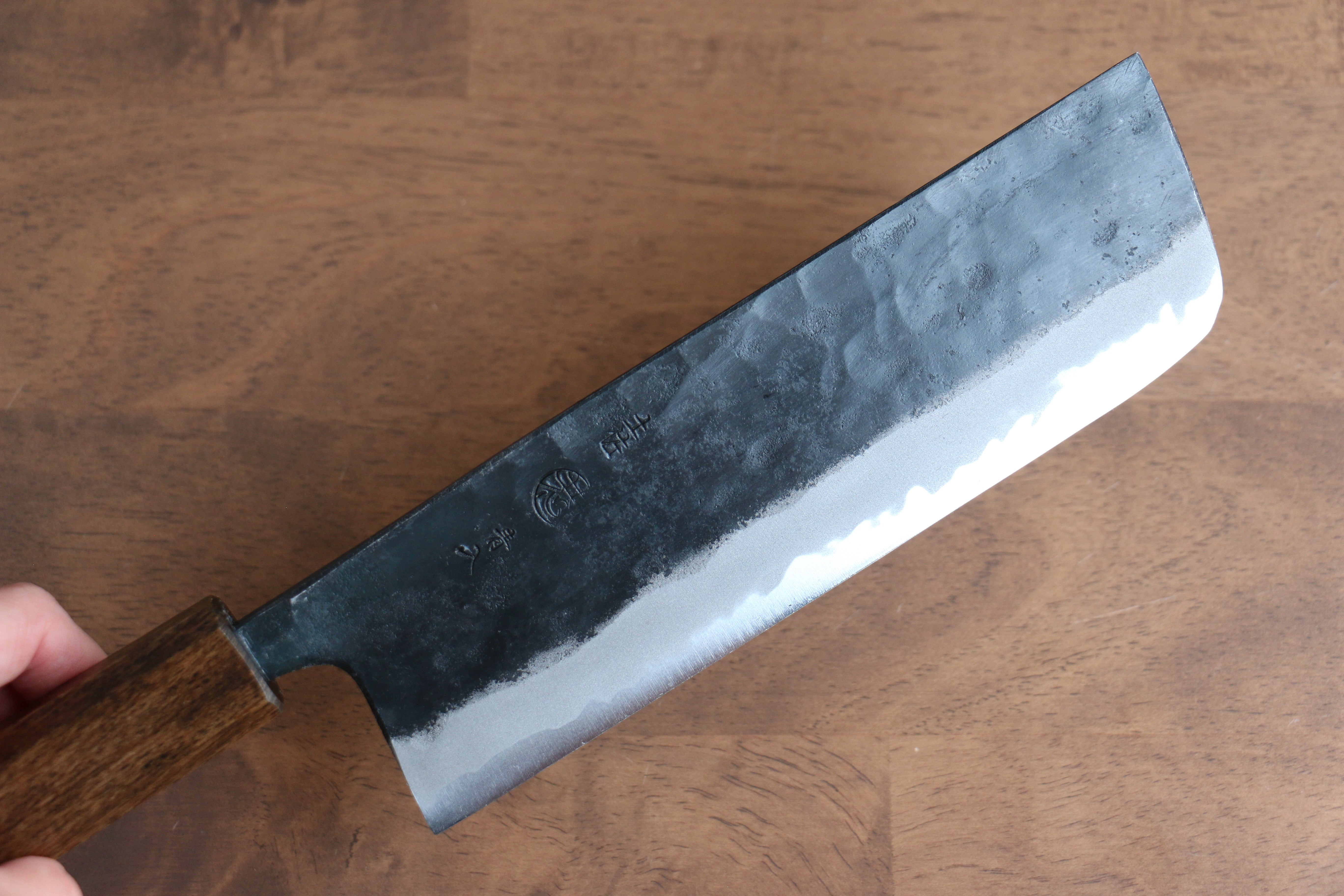Kyohei Shindo Blue Steel Black Finished Nakiri 165mm Live oak Lacquered Handle - Japanny - Best Japanese Knife