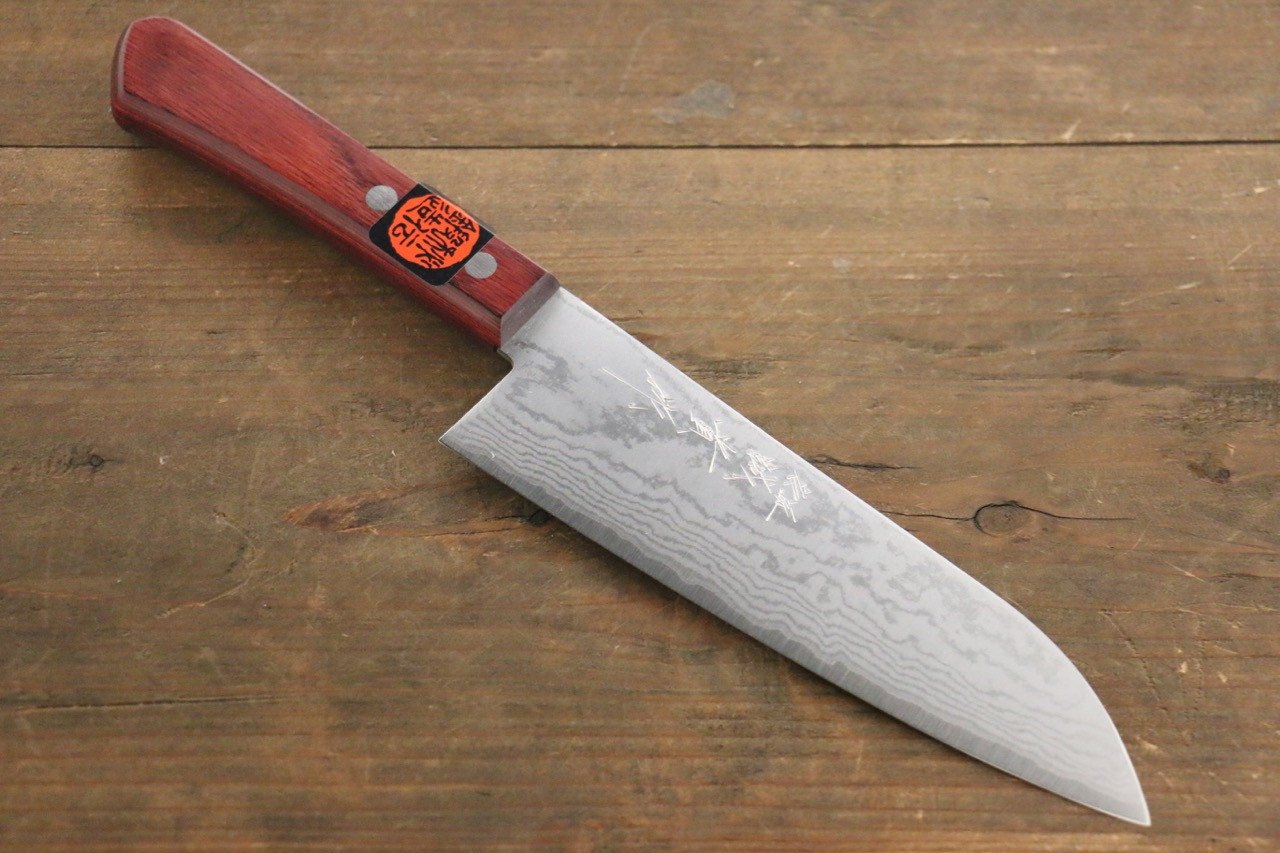 Shigeki Tanaka VG10 17 Layer Damascus Santoku 165mm Red Pakka wood Handle - Japanny - Best Japanese Knife