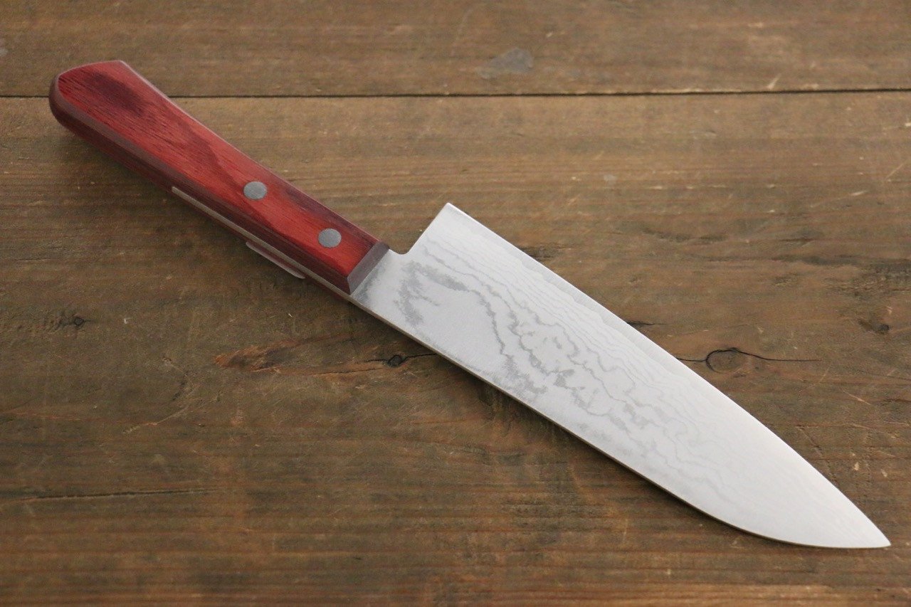 Shigeki Tanaka VG10 17 Layer Damascus Santoku 165mm Red Pakka wood Handle - Japanny - Best Japanese Knife