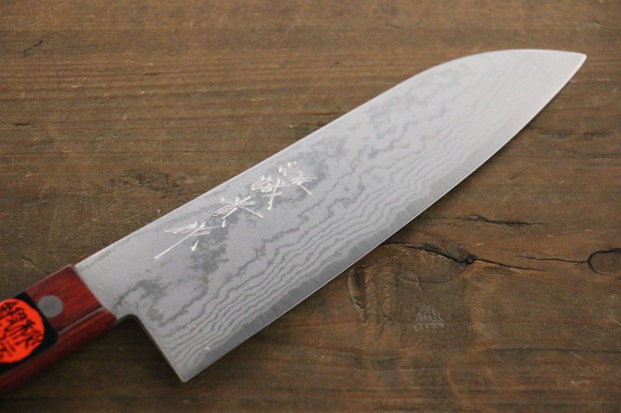 Shigeki Tanaka VG10 17 Layer Damascus Santoku 165mm Red Pakka wood Handle - Japanny - Best Japanese Knife