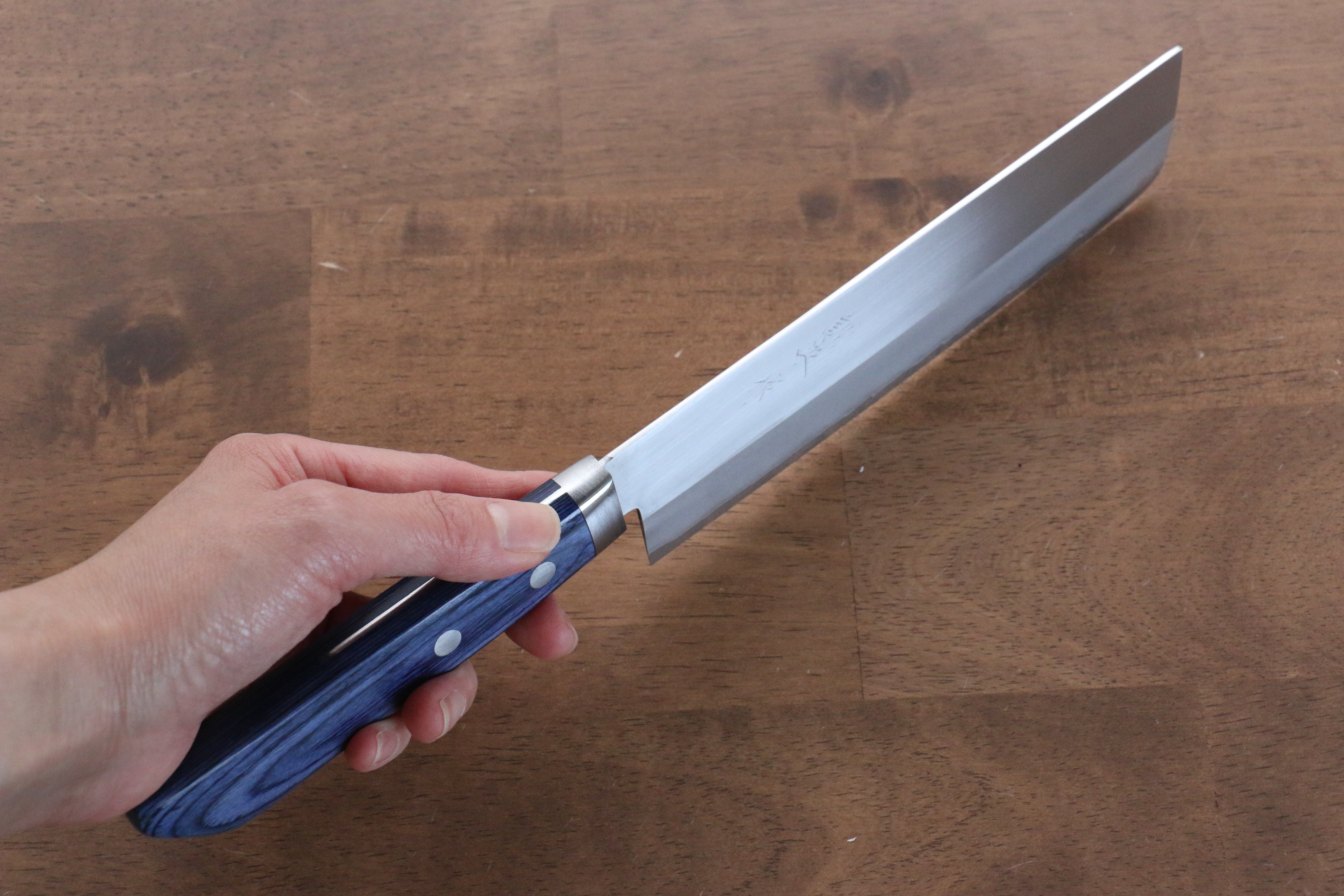 Kunihira VG1 Migaki Finished Usuba 165mm Blue Pakka wood Handle - Japanny - Best Japanese Knife
