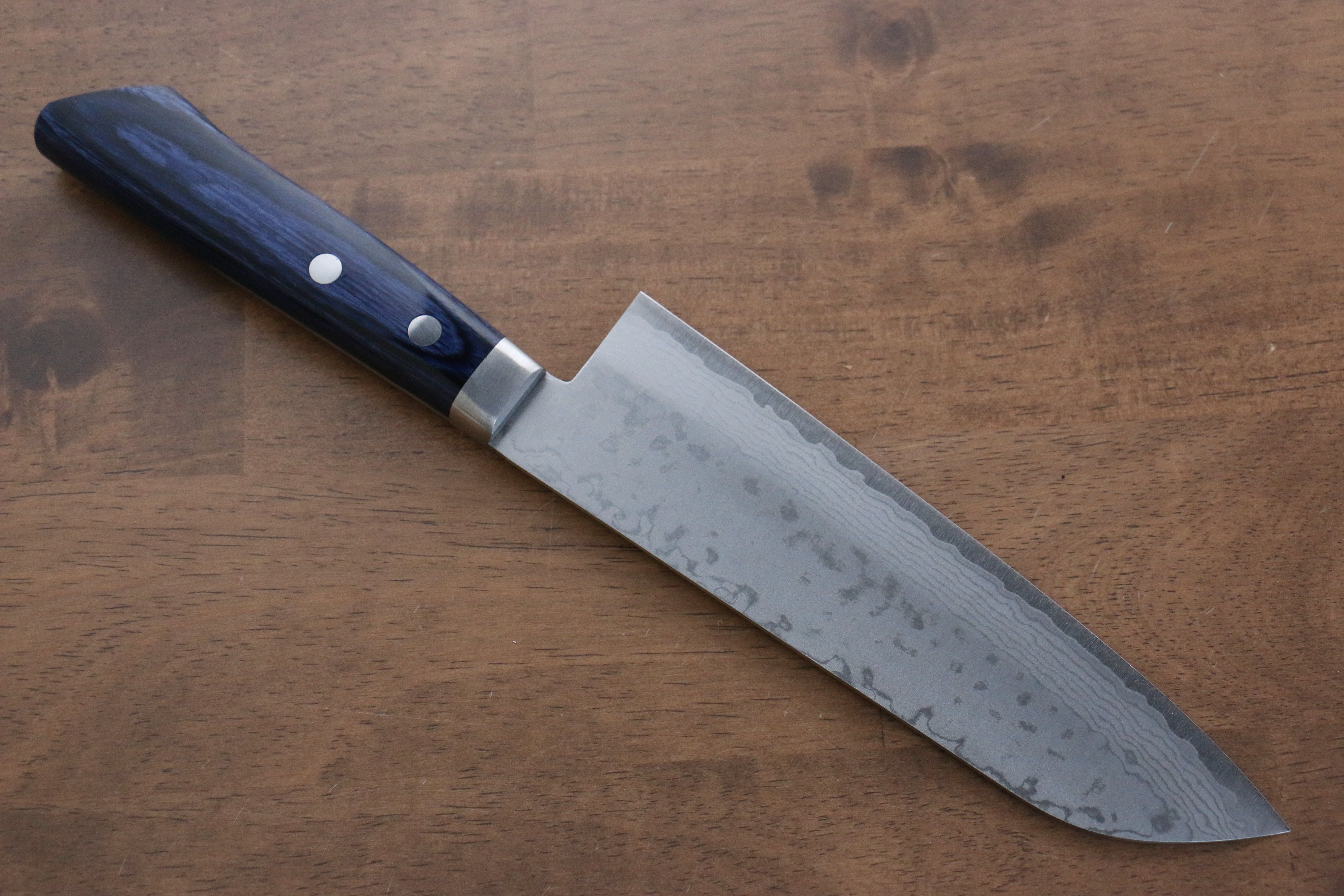 Kunihira Sairyu VG10 Damascus Santoku 170mm Blue Pakka wood Handle - Japanny - Best Japanese Knife