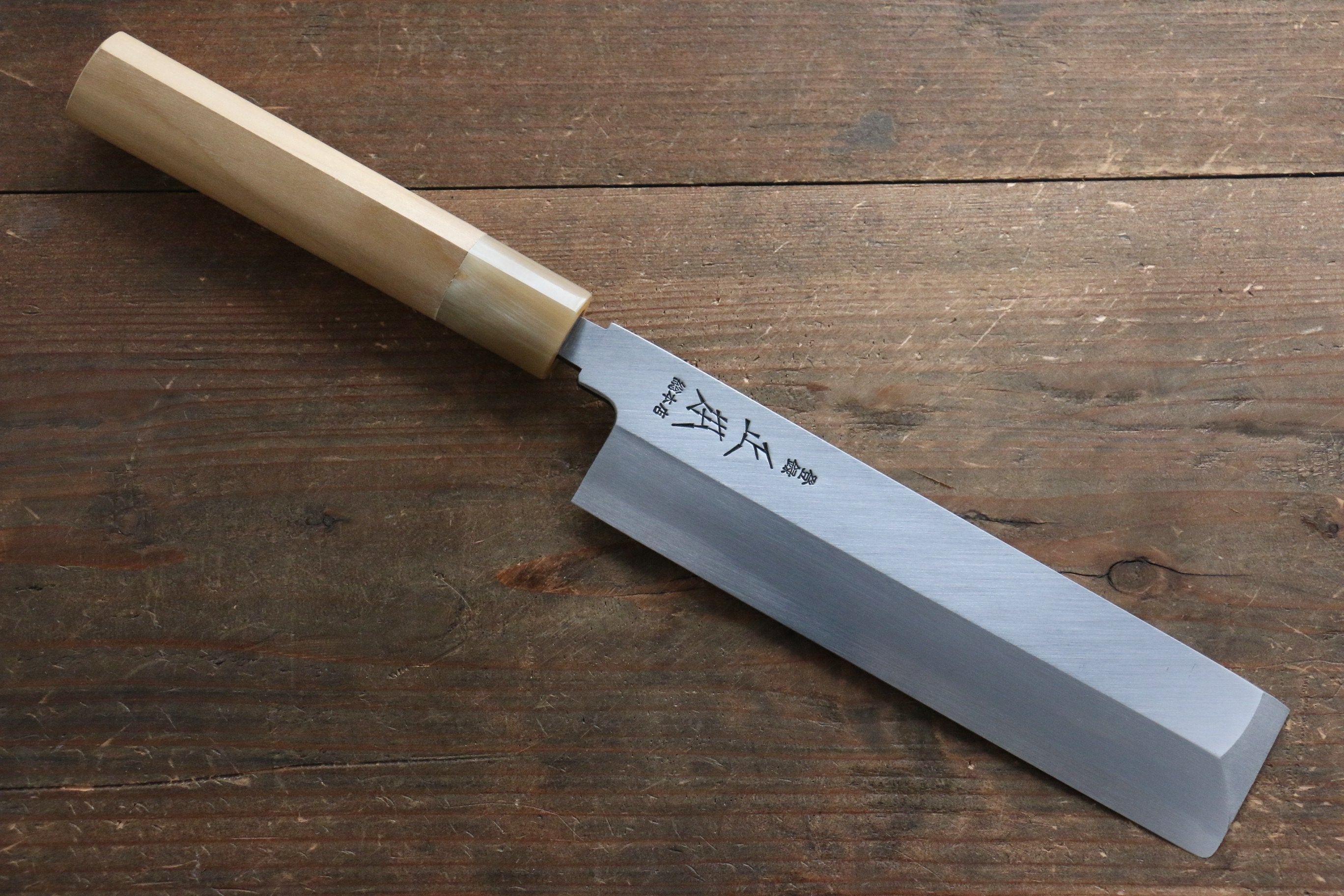 Masamoto Hongasumi White Steel No.2 Kakugata Usuba 180mm Magnolia Handle - Japanny - Best Japanese Knife