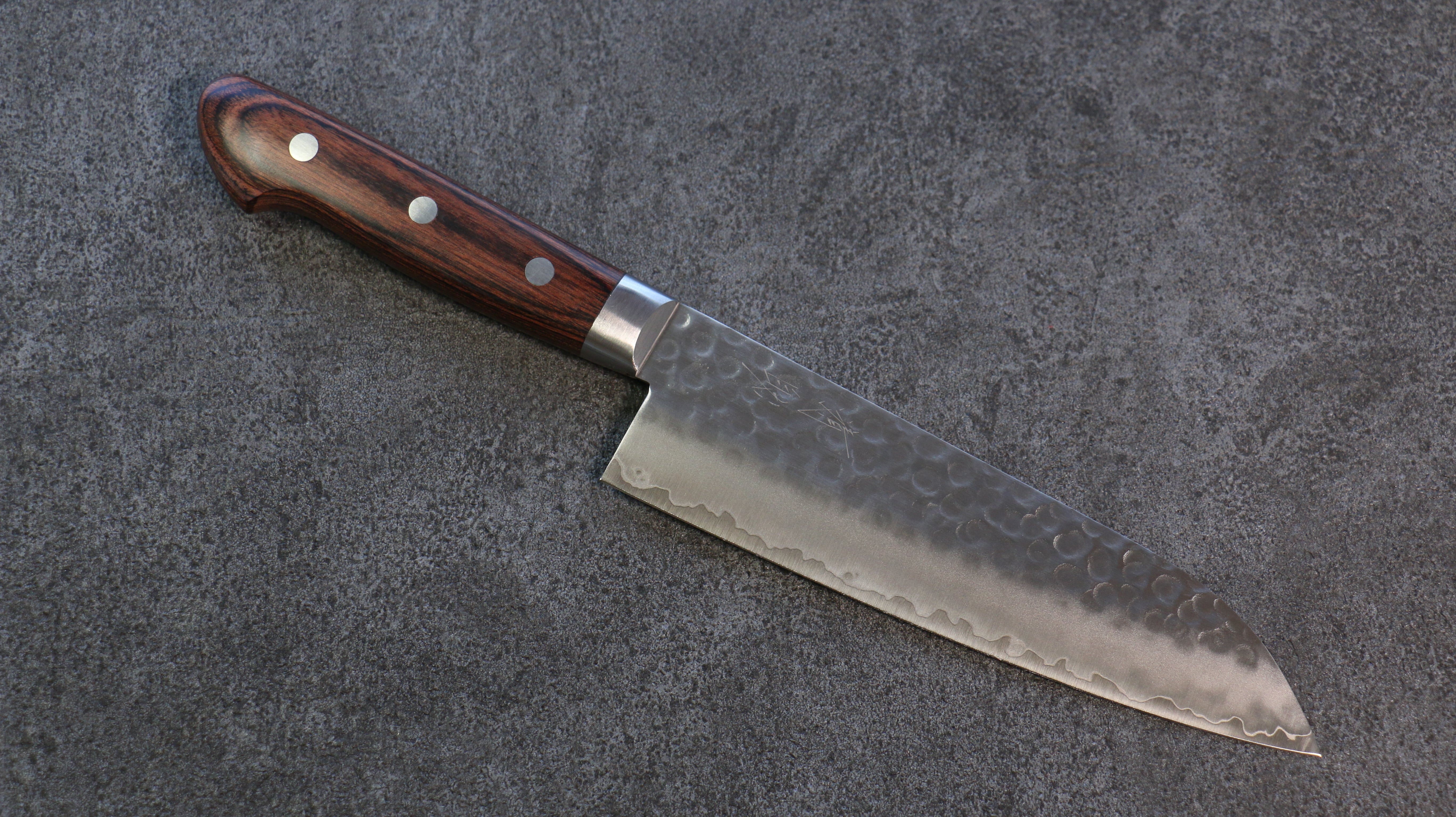 Seisuke Swedish Steel-stn Hammered Santoku 165mm Mahogany Handle - Japanny - Best Japanese Knife