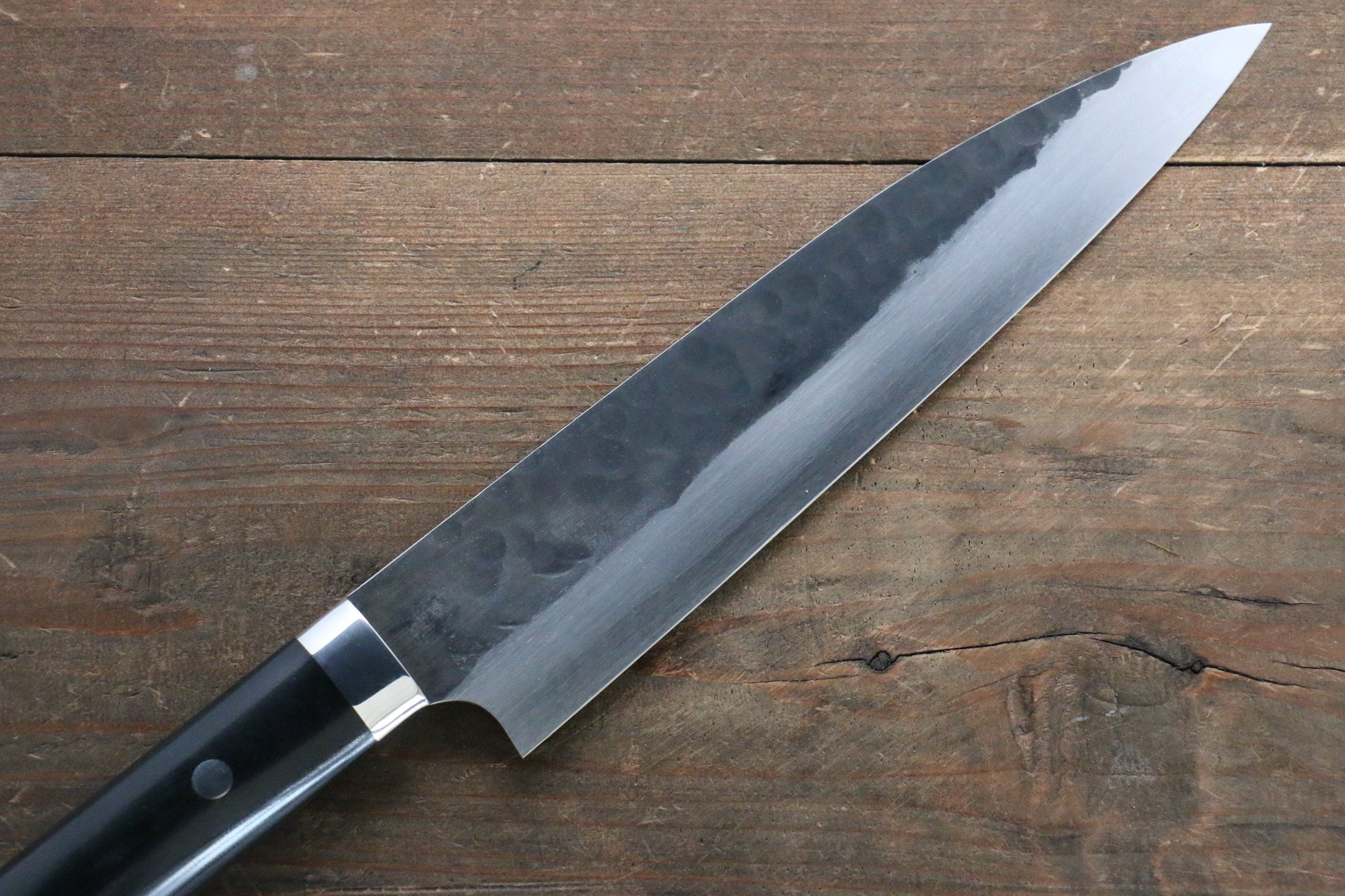 Shungo Ogata Blue Super Hammered Black Finished Gyuto 210mm Black Micarta Handle - Japanny - Best Japanese Knife