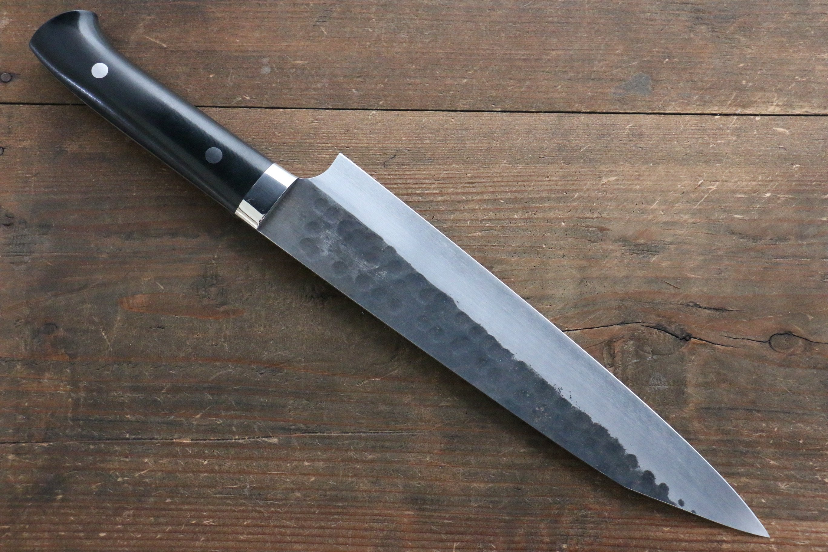 Shungo Ogata Blue Super Hammered Black Finished Gyuto 240mm Black Micarta Handle - Japanny - Best Japanese Knife