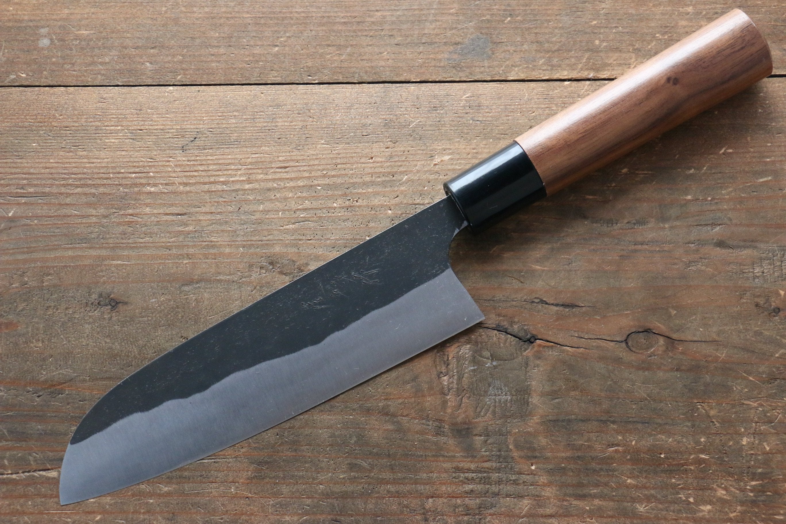 Shungo Ogata White Steel No.2 Black Finished Santoku 165mm Walnut Handle - Japanny - Best Japanese Knife