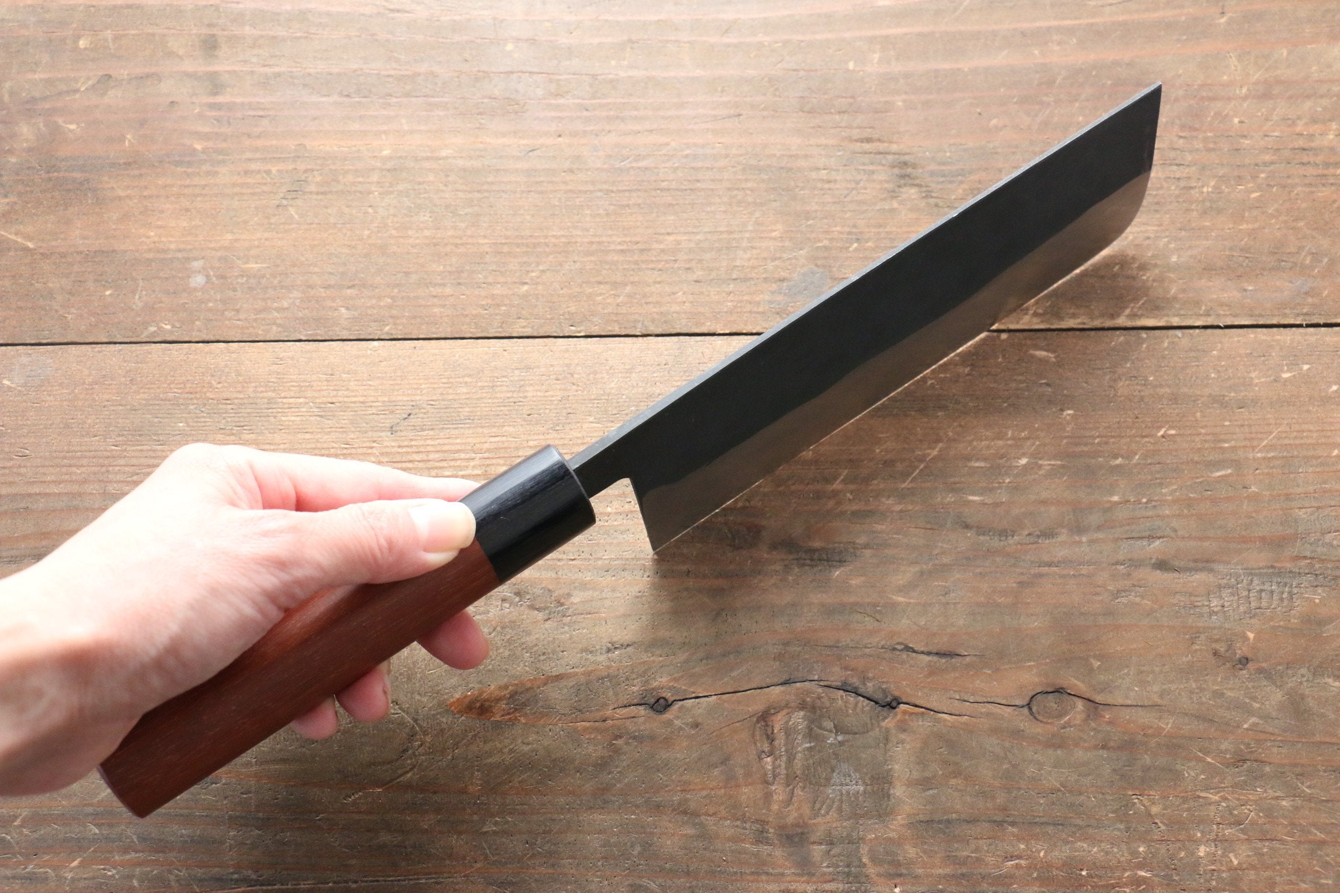 Shungo Ogata White Steel No.2 Kurouchi Damascus Nakiri 165mm Jarrah Handle - Japanny - Best Japanese Knife