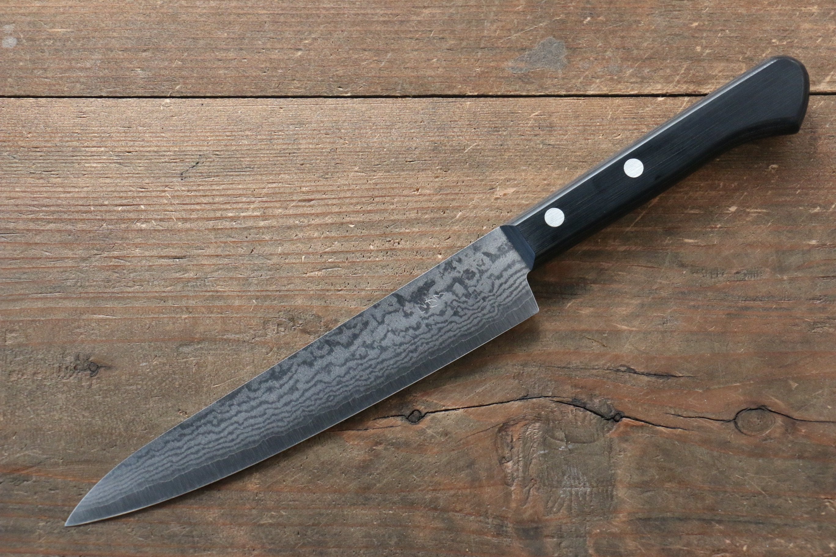 Shungo Ogata VG5 Damascus Petty-Utility 150mm Black Pakka wood Handle - Japanny - Best Japanese Knife