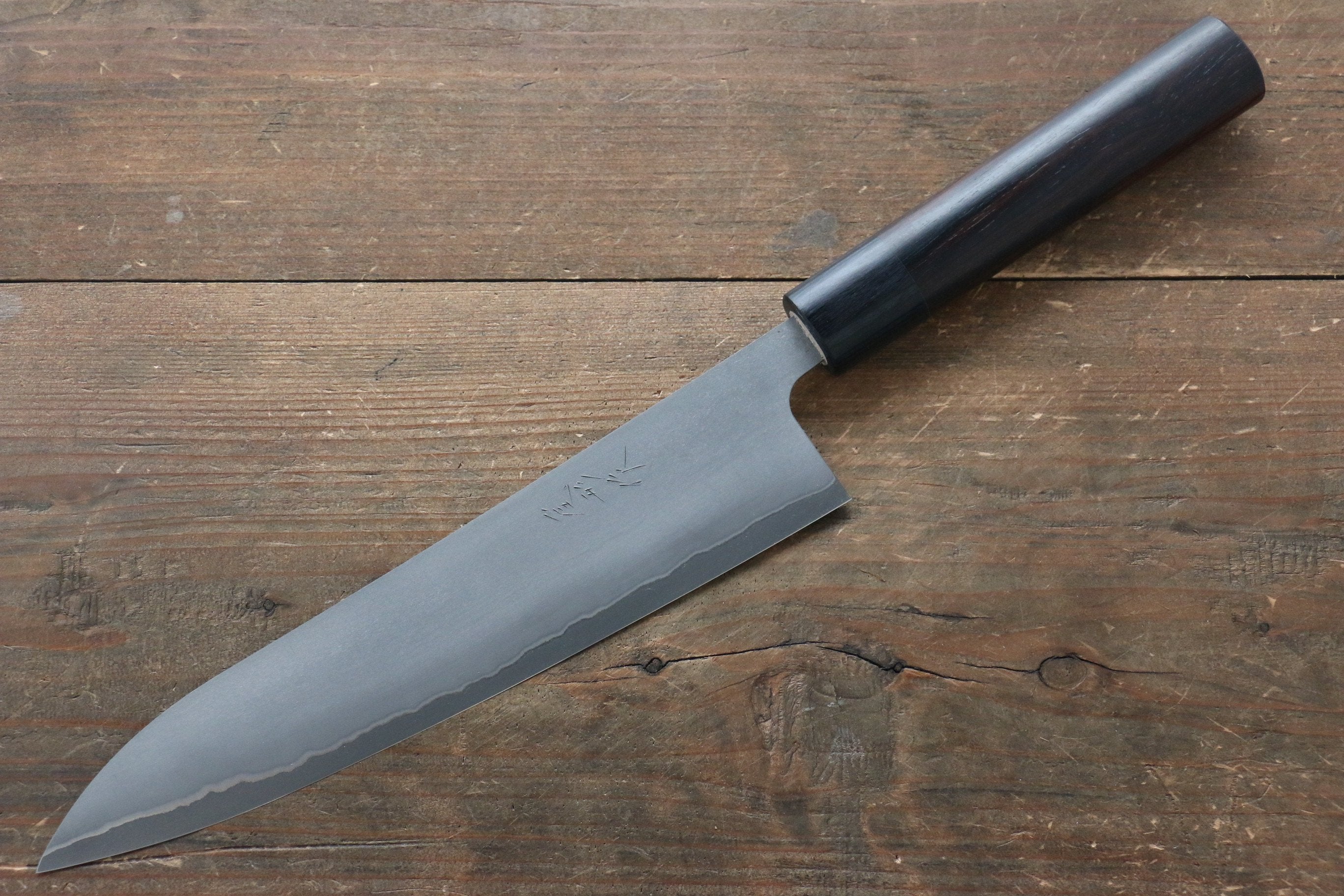 Shungo Ogata Silver Steel No.3 Damascus Black Finished Gyuto 210mm Shitan Handle - Japanny - Best Japanese Knife