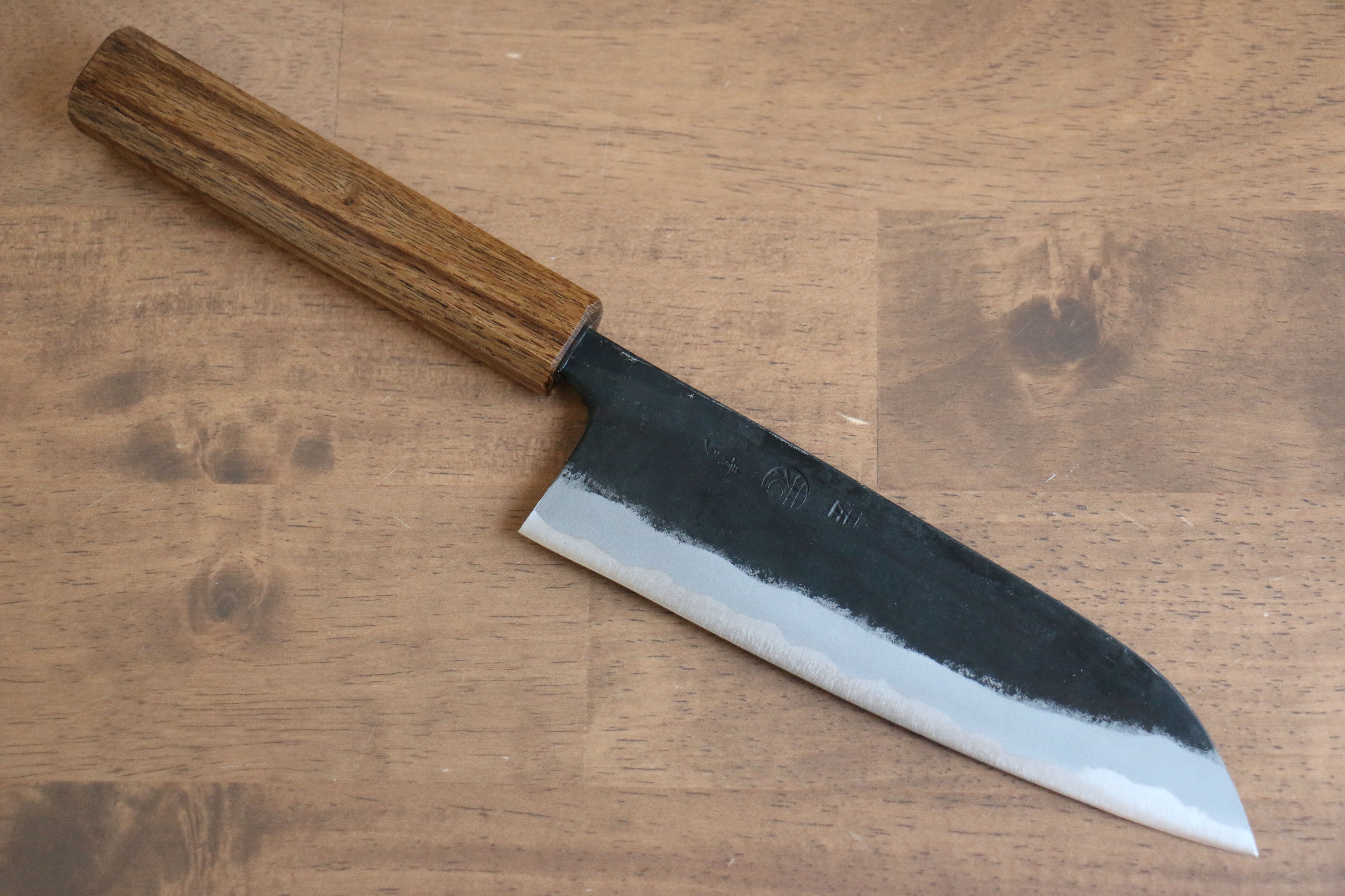 Kyohei Shindo Blue Steel Black Finished Santoku 170mm Live oak Lacquered Handle - Japanny - Best Japanese Knife