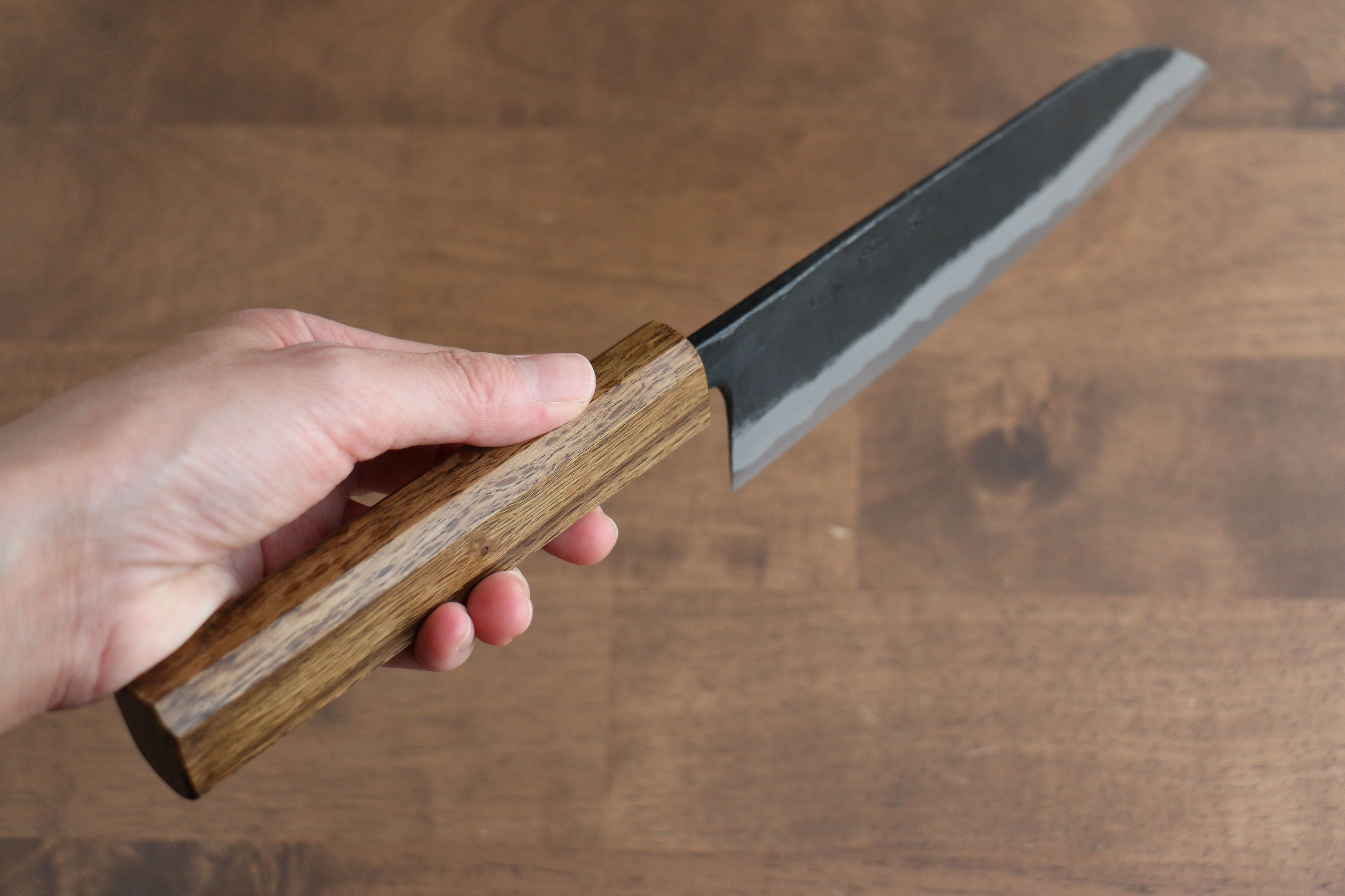 Kyohei Shindo Blue Steel Black Finished Santoku 170mm Live oak Lacquered Handle - Japanny - Best Japanese Knife
