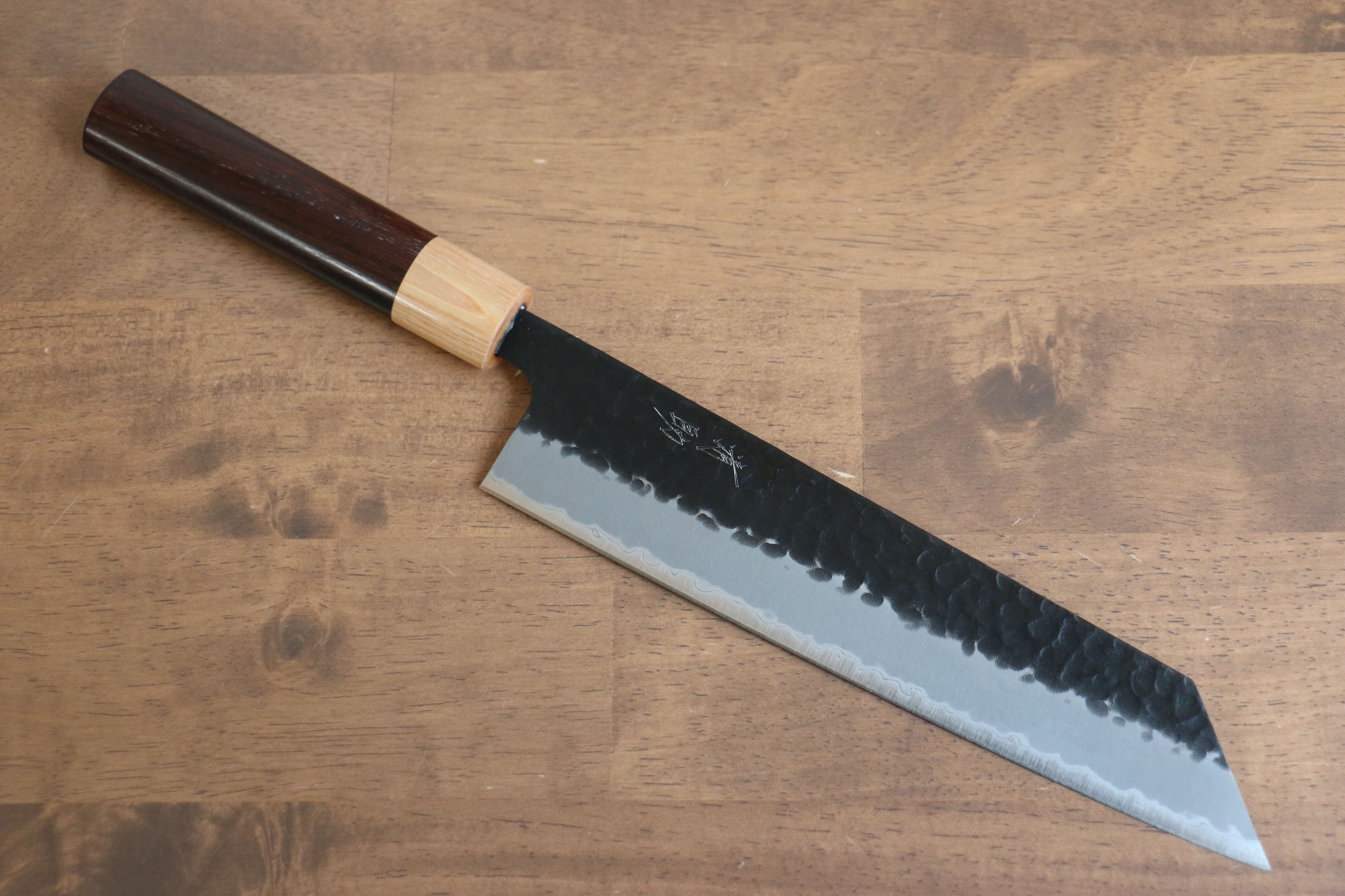 Seisuke Blue Super Hammered Kurouchi Kiritsuke 210mm Rosewood Handle - Japanny - Best Japanese Knife