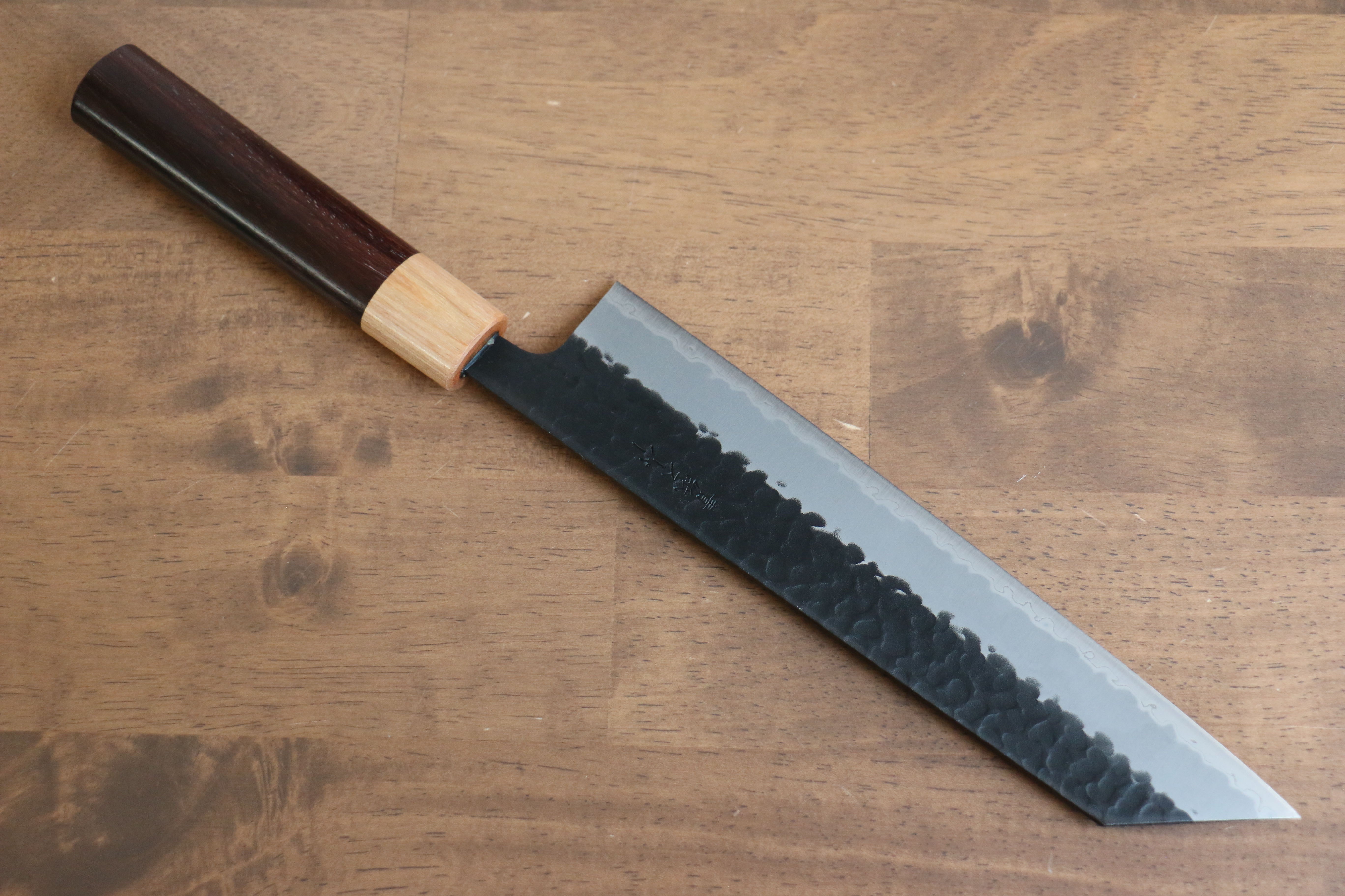 Seisuke Blue Super Hammered Kurouchi Kiritsuke 210mm Rosewood Handle - Japanny - Best Japanese Knife