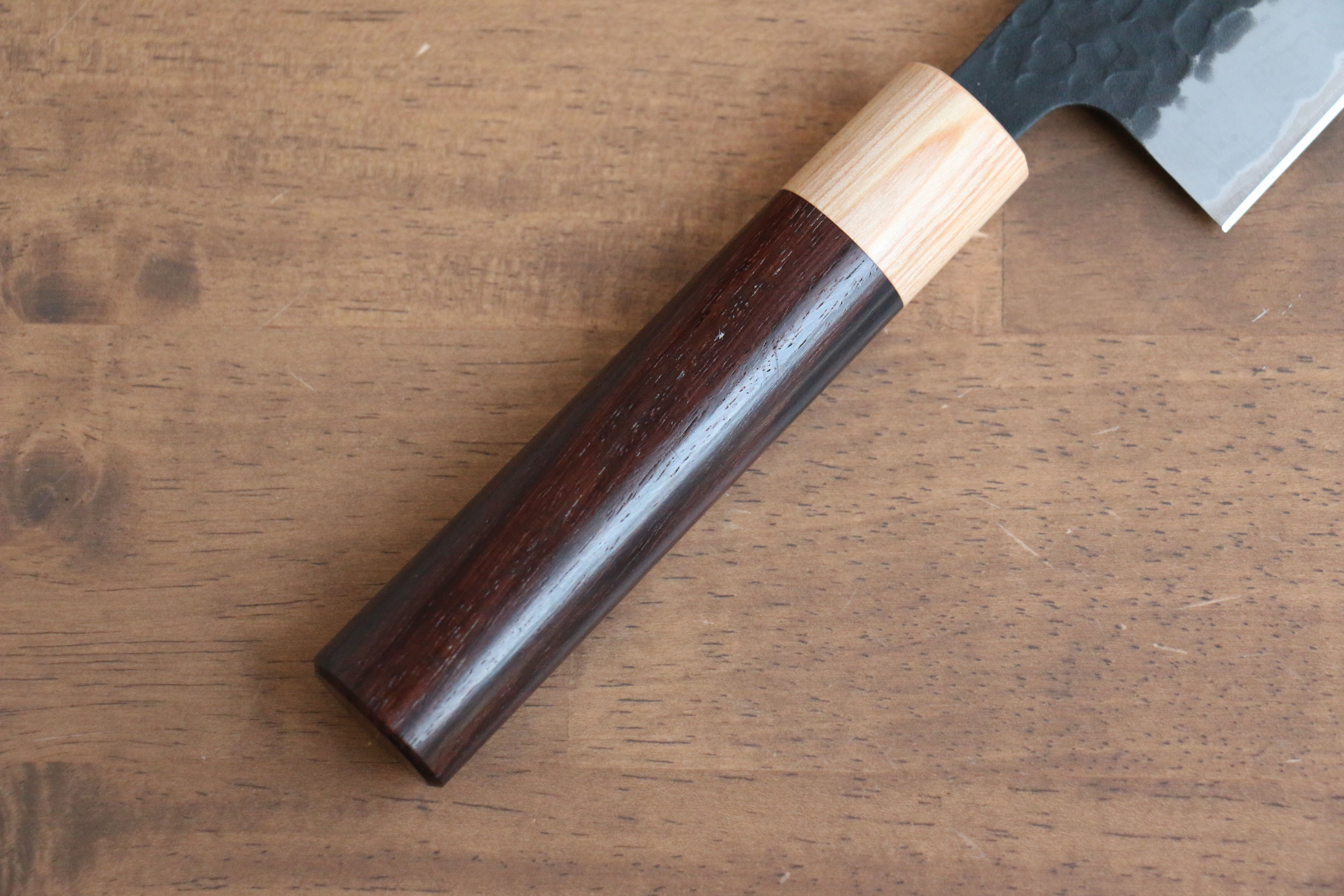 Seisuke Blue Super Hammered Kurouchi Kiritsuke 210mm Rosewood Handle - Japanny - Best Japanese Knife