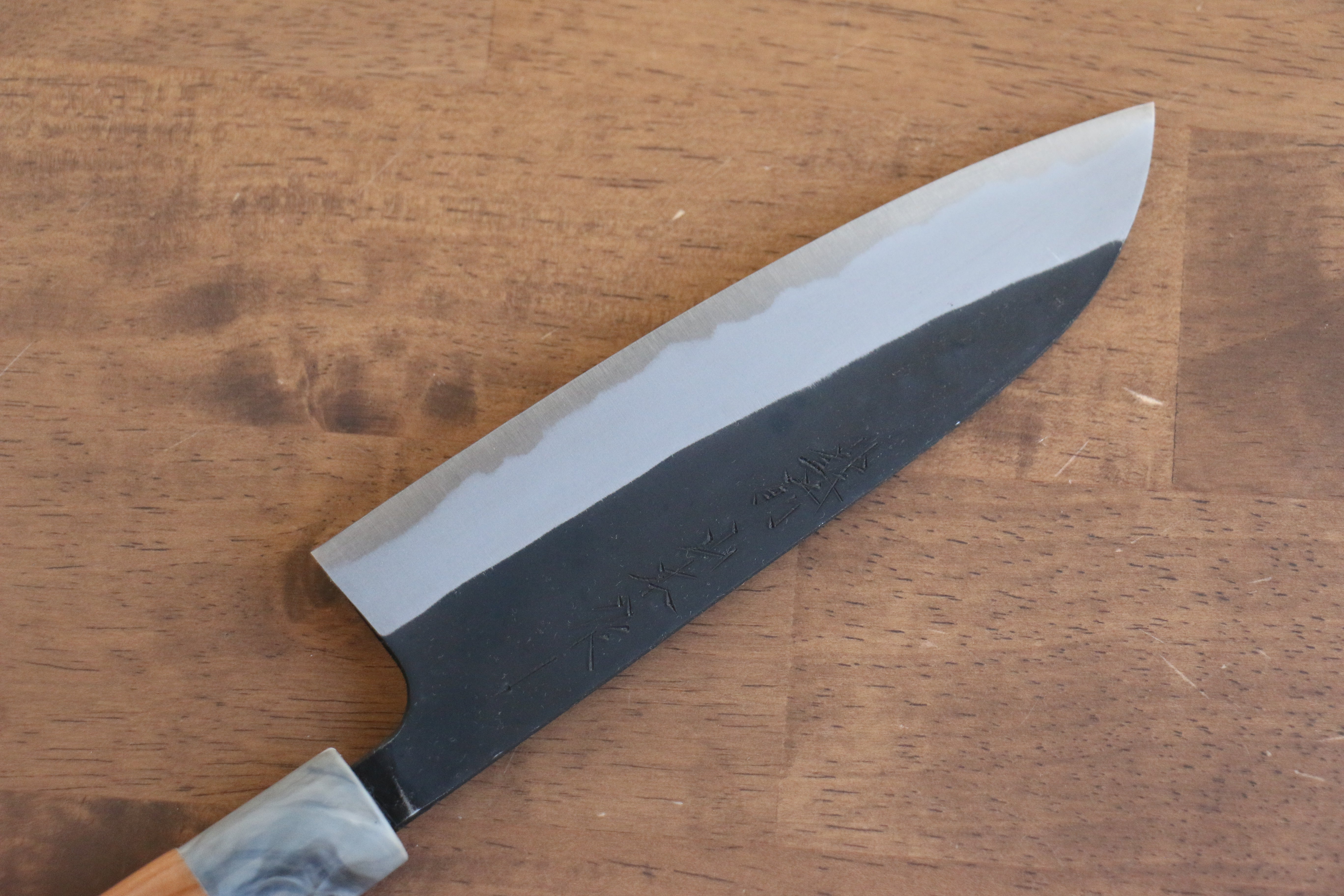Nao Yamamoto White Steel No.2 Kurouchi Santoku 170mm Cherry Wood Handle - Japanny - Best Japanese Knife