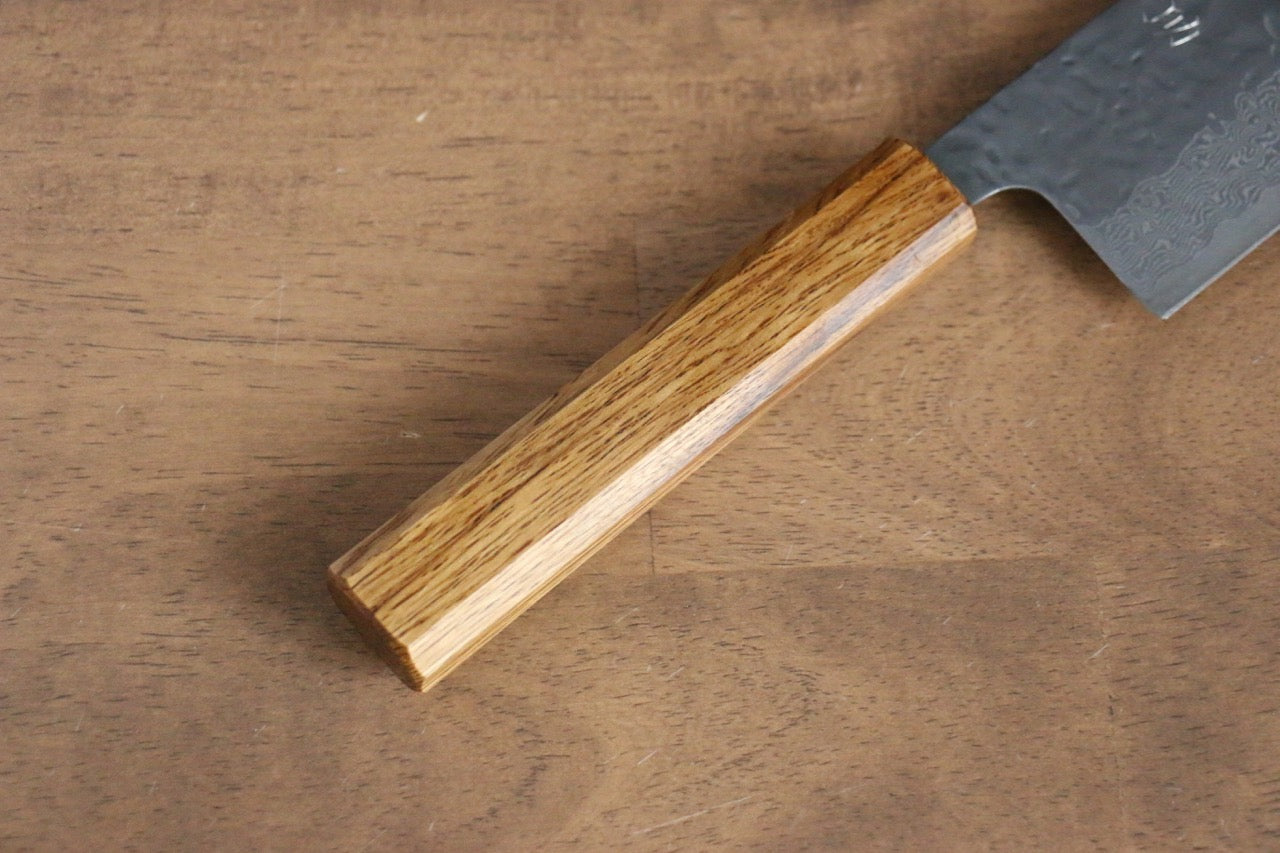 Seisuke Tsukikage AUS10 Migaki Finished Hammered Damascus Nakiri 170mm Oak Handle - Japanny - Best Japanese Knife