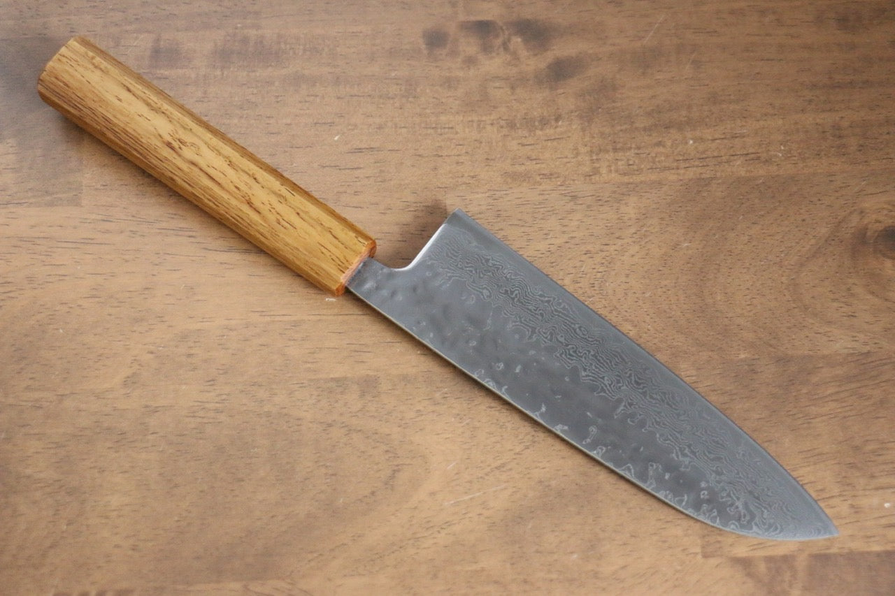 Seisuke Tsukikage AUS10 Migaki Finished Hammered Damascus Santoku 170mm Oak Handle - Japanny - Best Japanese Knife