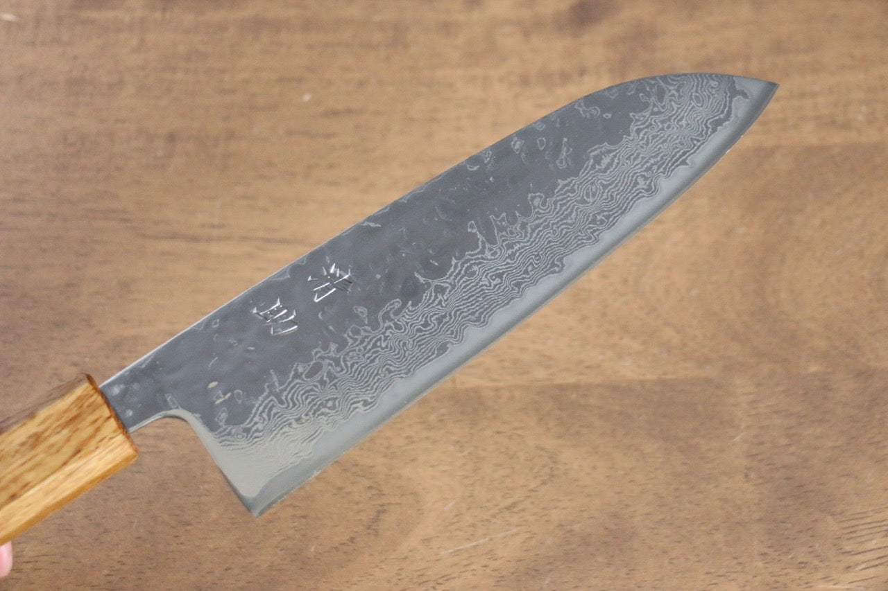 Seisuke Tsukikage AUS10 Migaki Finished Hammered Damascus Santoku 170mm Oak Handle - Japanny - Best Japanese Knife