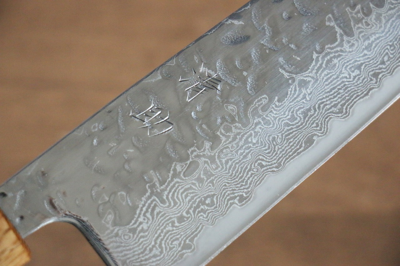 Seisuke Tsukikage AUS10 Migaki Finished Hammered Damascus Santoku 170mm Oak Handle - Japanny - Best Japanese Knife
