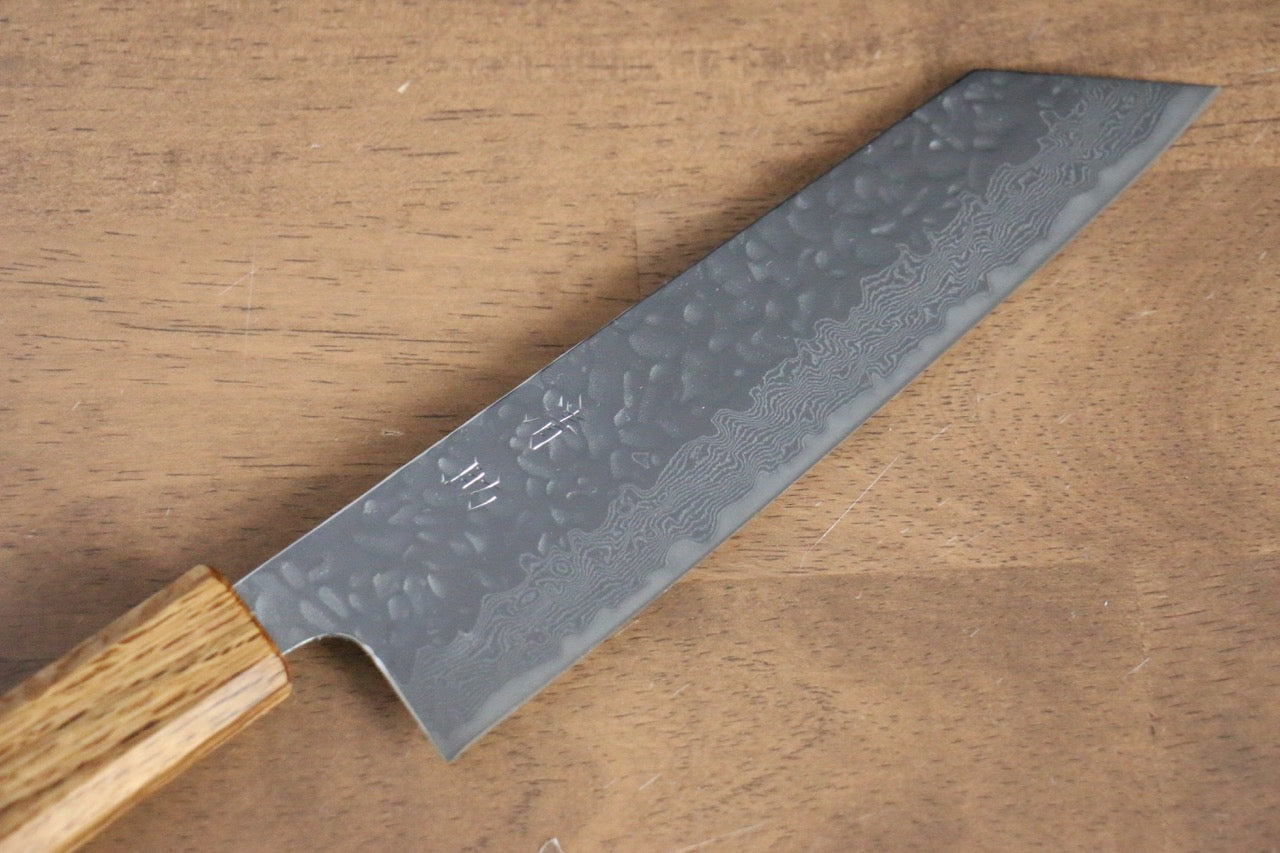 Seisuke Tsukikage AUS10 Migaki Finished Hammered Damascus Bunka 170mm Oak Handle - Japanny - Best Japanese Knife