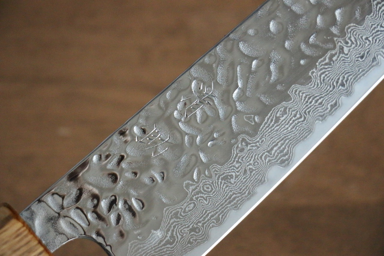 Seisuke Tsukikage AUS10 Migaki Finished Hammered Damascus Bunka 170mm Oak Handle - Japanny - Best Japanese Knife