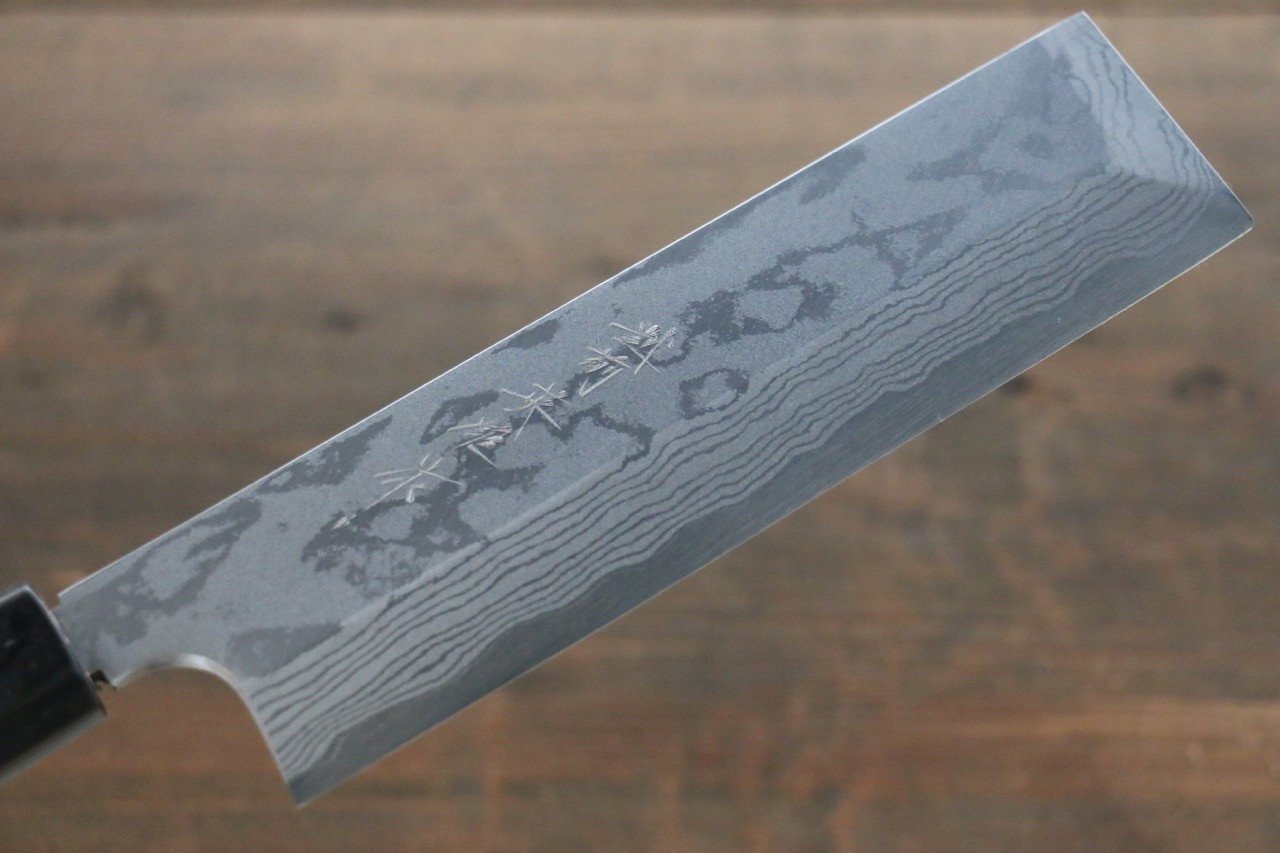 Hideo Kitaoka Blue Steel No.2 Damascus Kakugata Usuba 165mm Shitan Handle - Japanny - Best Japanese Knife