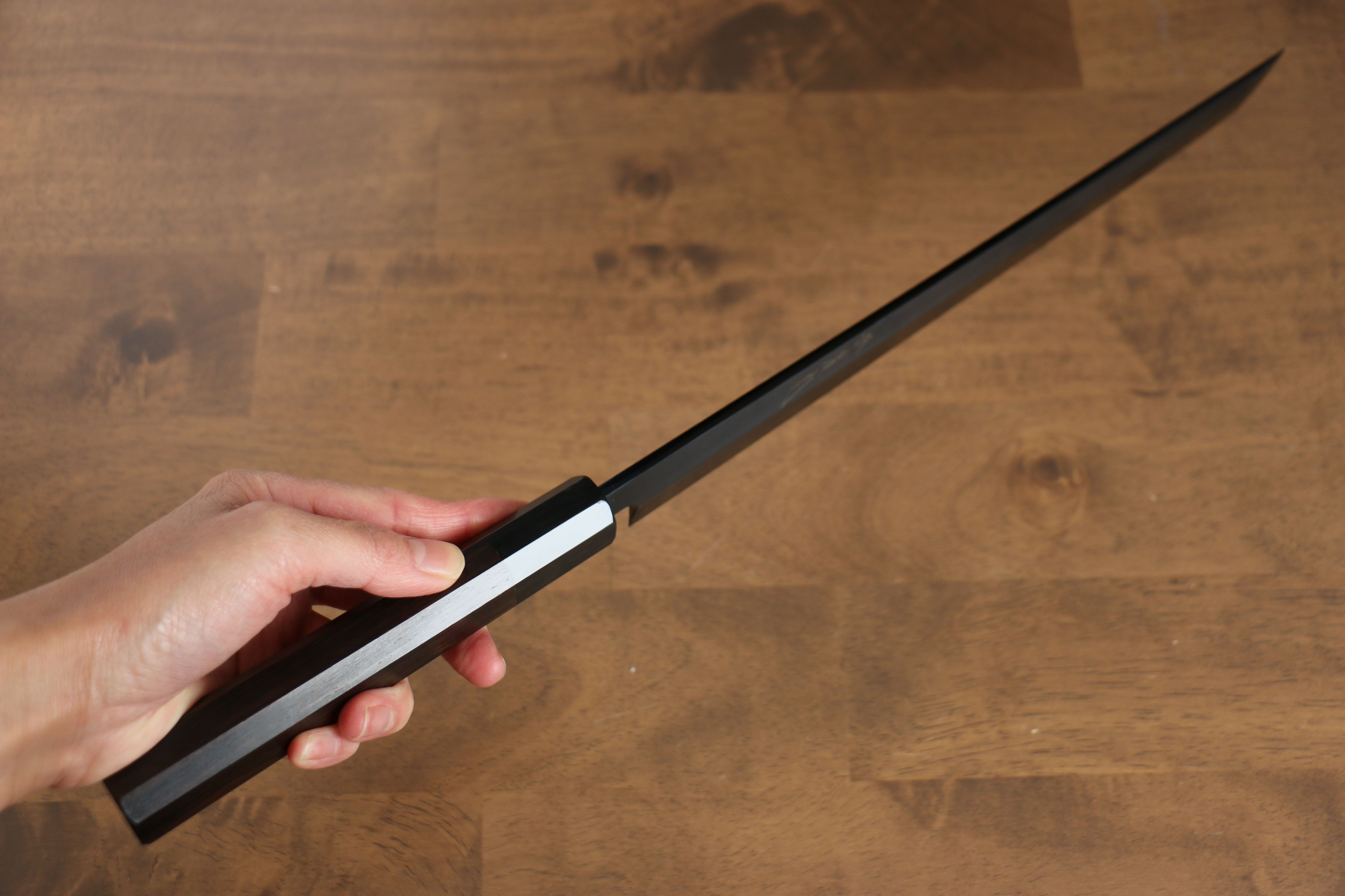 Jikko Ginza White Steel Black dyeing Sakimaru Yanagiba 300mm Ebony Wood Handle - Japanny - Best Japanese Knife