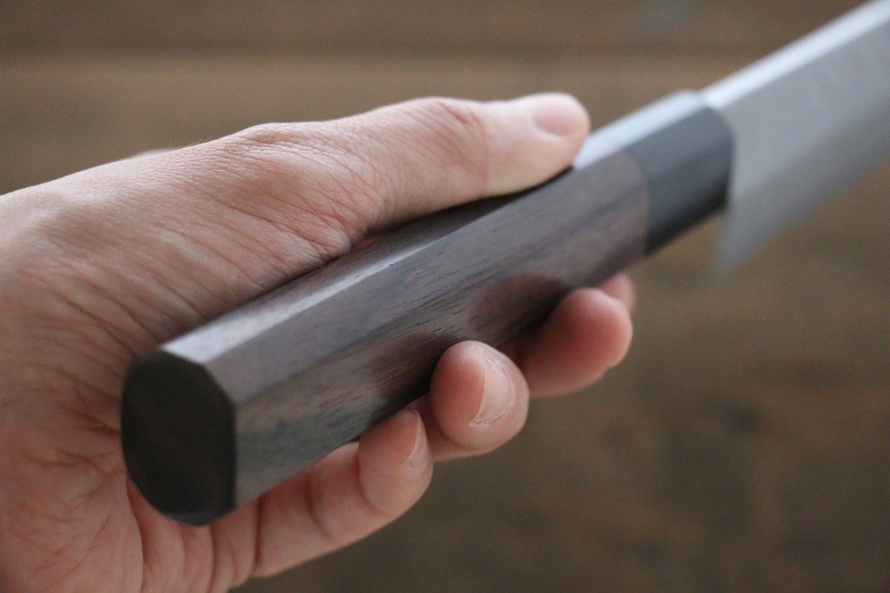 Hideo Kitaoka Blue Steel No.2 Damascus Kiritsuke Yanagiba 210mm Shitan Handle - Japanny - Best Japanese Knife