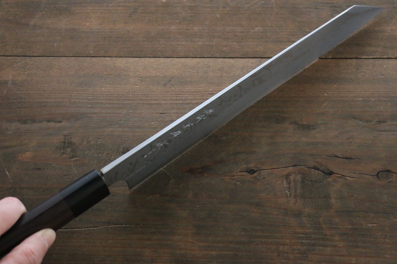 Hideo Kitaoka Blue Steel No.2 Damascus Kiritsuke Yanagiba 210mm Shitan Handle - Japanny - Best Japanese Knife